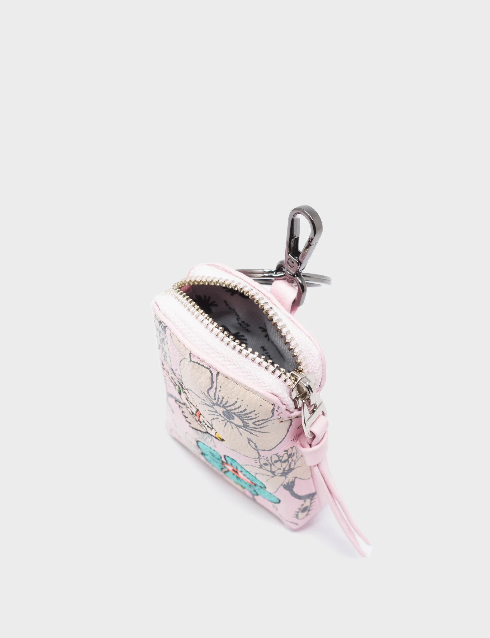 Florence Pouch Charm - Parfait Pink Leather Keychain with Floral Print | Perfect for Handbags, Wallets & Gift Giving