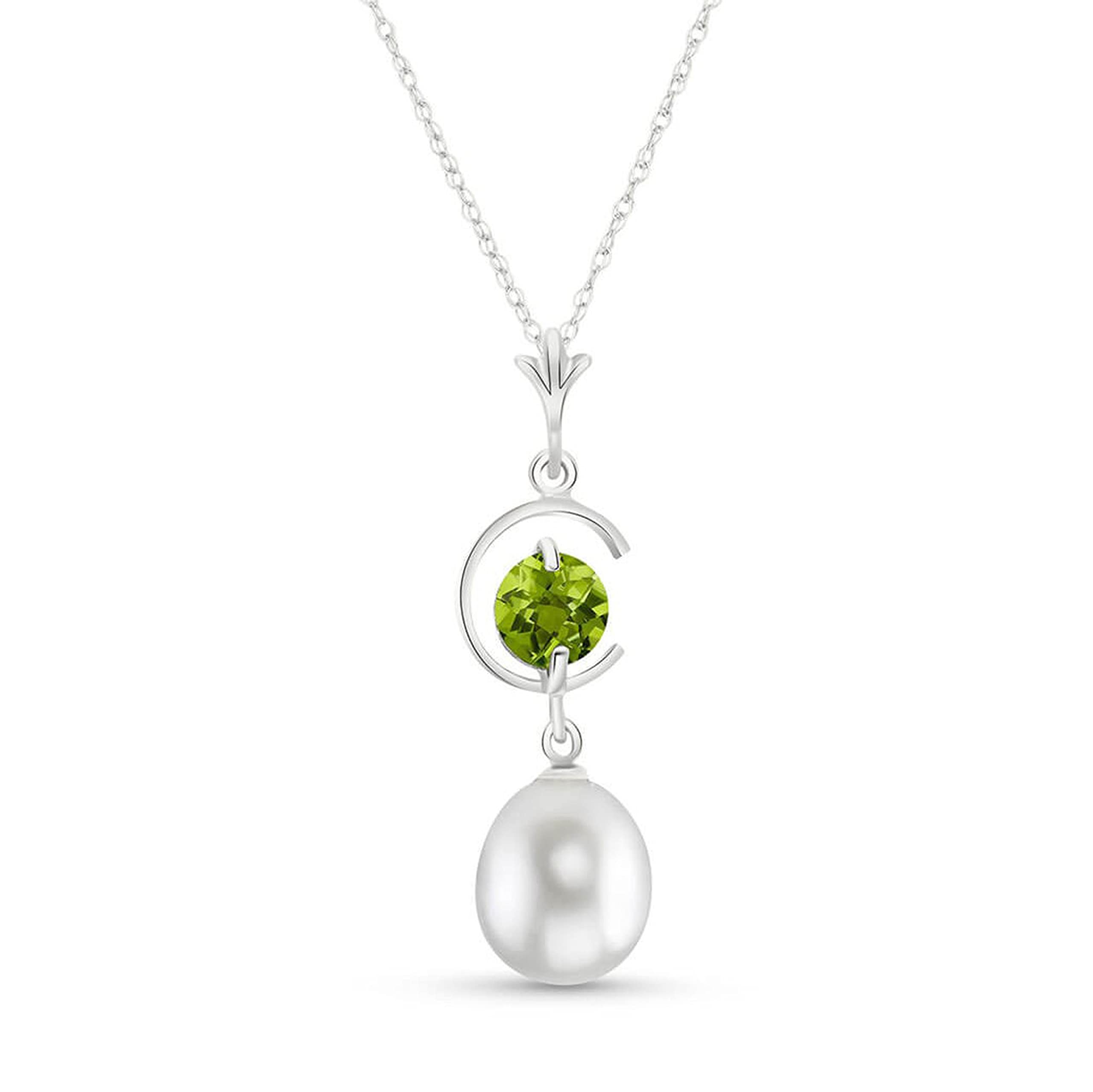 14K Gold Necklace with Pearl & Peridot - Elegant Jewelry Gift for Women