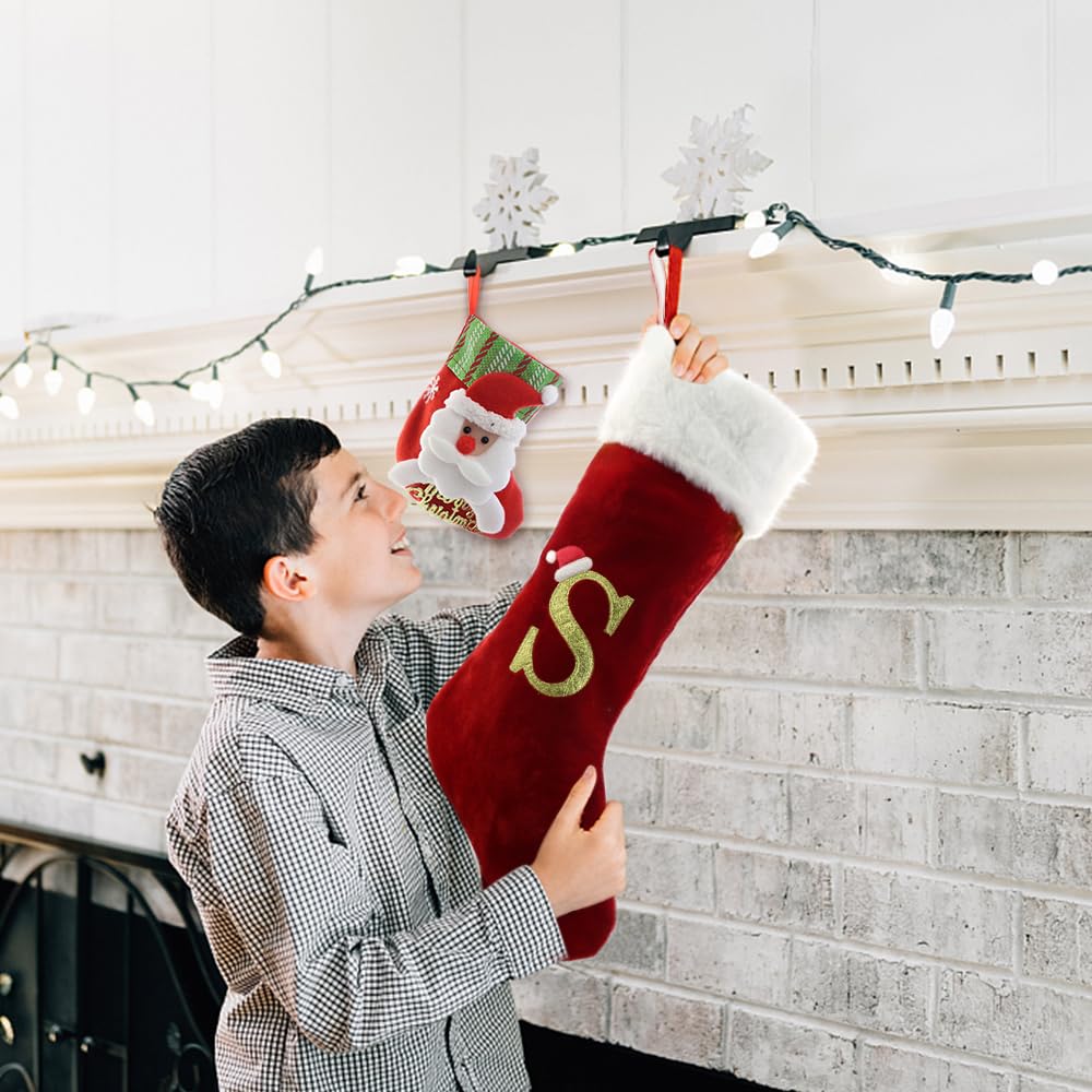 Personalized 20 Inch Red Velvet Christmas Stocking with White Plush Cuff - Monogrammed Family Initial Letter S Stocking for Fireplace, Xmas Tree & Holiday Decorations | Perfect for Family Gatherings, Gift Exchanges & Festive Home Decor