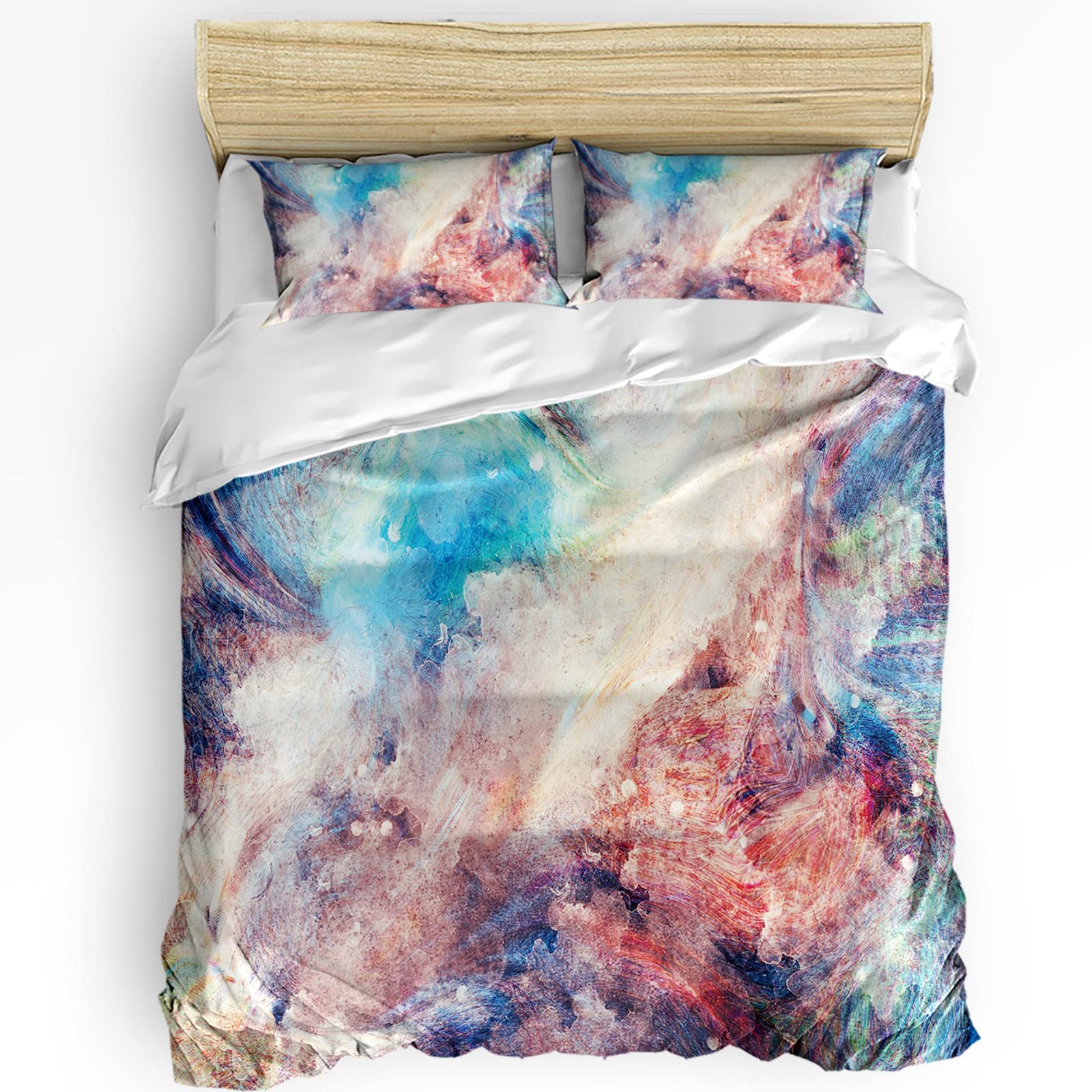 Premium Queen Size Duvet Cover Set - 3 Piece Washed Cotton Abstract Art Bedding with Zipper Closure & Corner Ties | Soft Durable Comforter Cover + 2 Pillow Shams | Perfect for Modern Bedrooms, Guest Rooms & Airbnb Styling