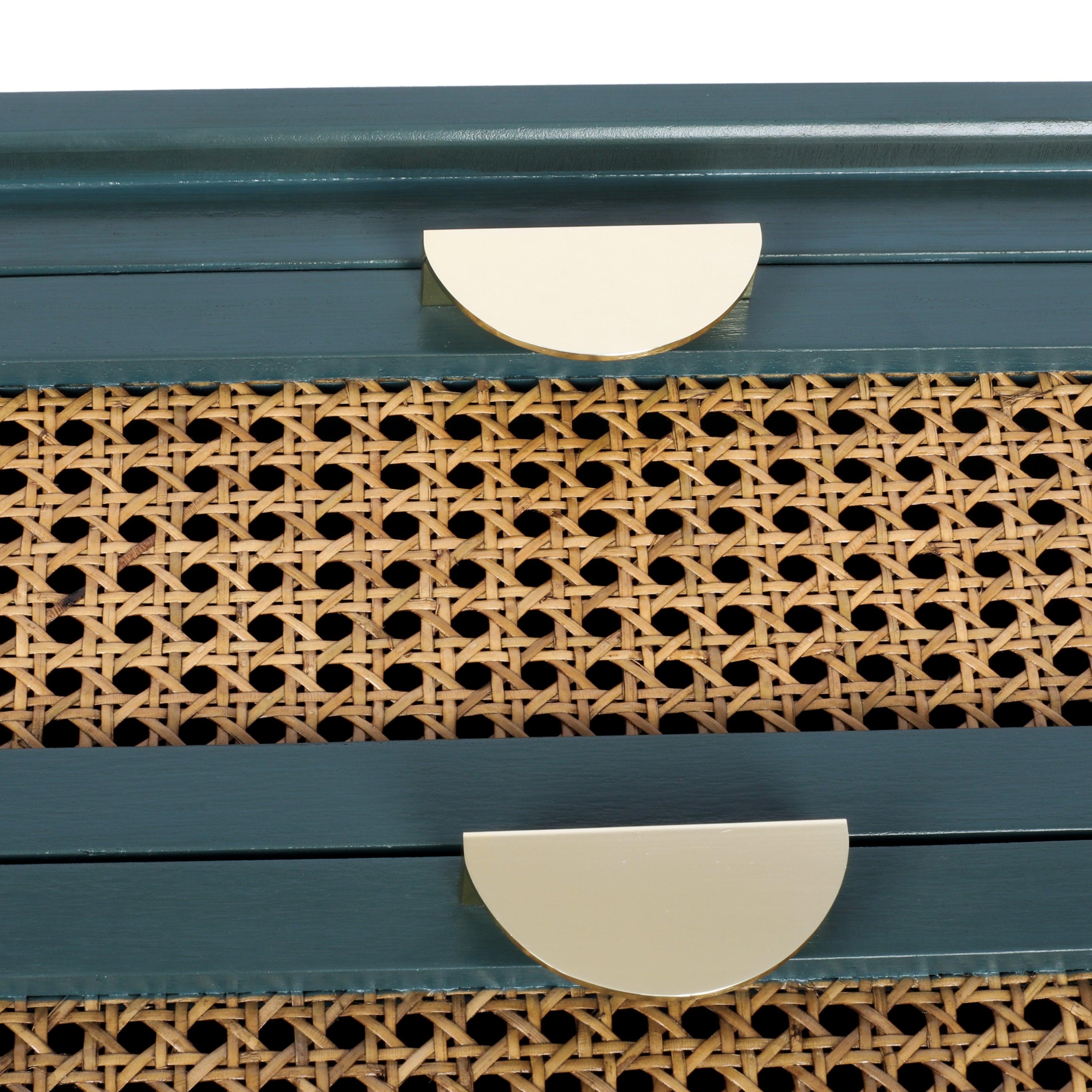 2 Drawer Rattan Side Table - Natural Woven End Table for Bedroom, Living Room, Study | Nightstand, Sofa Accent, Coffee Table Companion