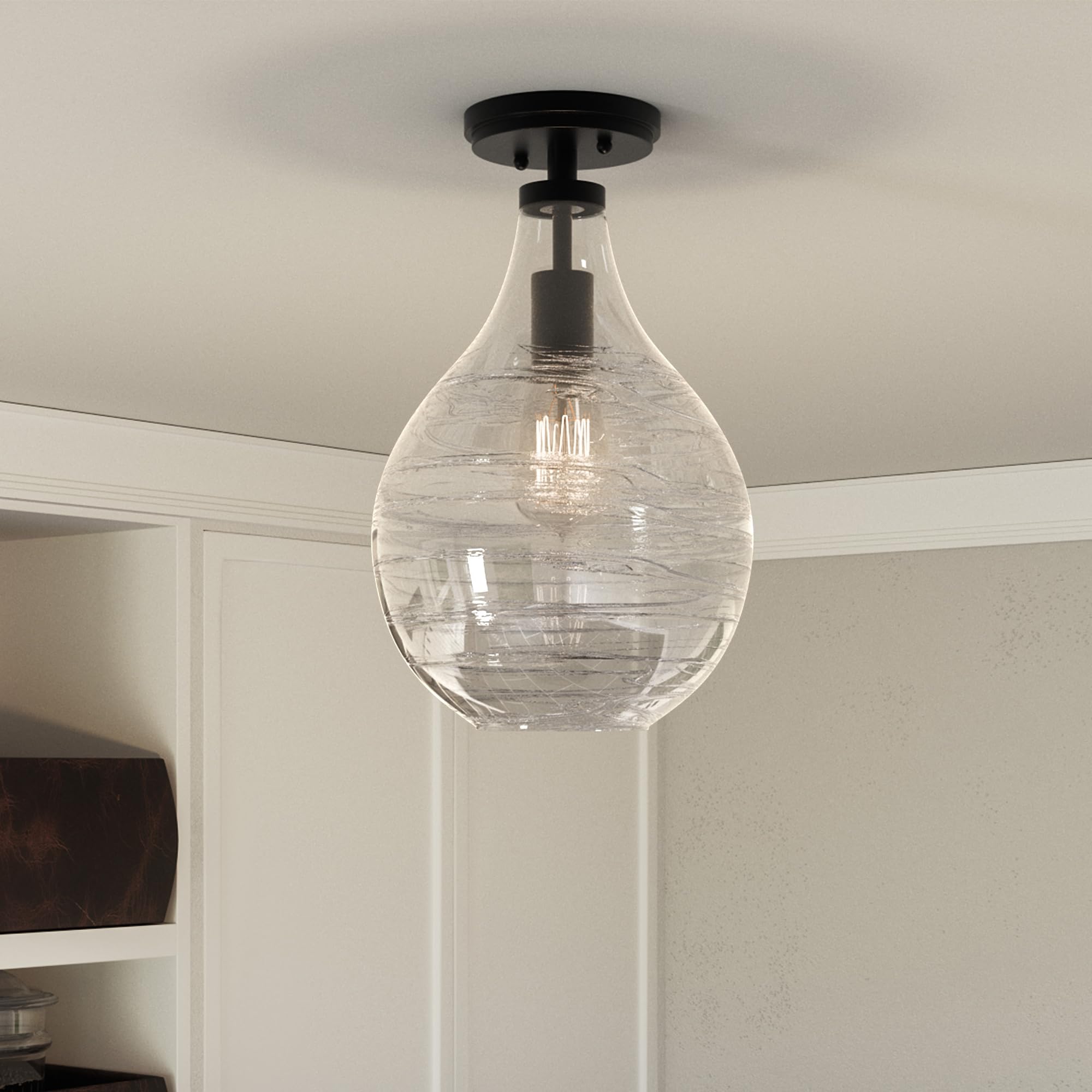 Quoizel Genie Mini Pendant Light - 9 Inch Old Bronze Globe Ceiling Fixture with Handmade Ripple Glass, 1-Light Hanging Lamp (Max Height 51