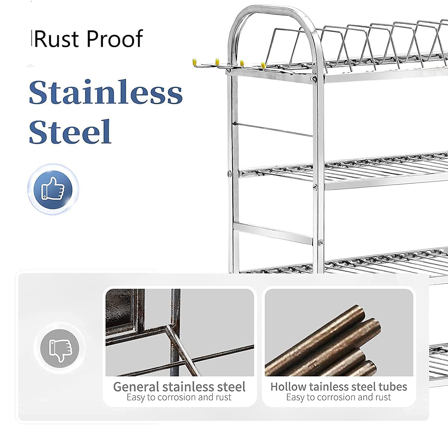 WINSTAR 4-Tier Stainless Steel Wall Mount Kitchen Utensil Organizer | Space-Saving Dish Rack with Plate Holder, Cutlery Stand & Wine Glass Storage | Modular Kitchen Storage Solution for Small Spaces (24