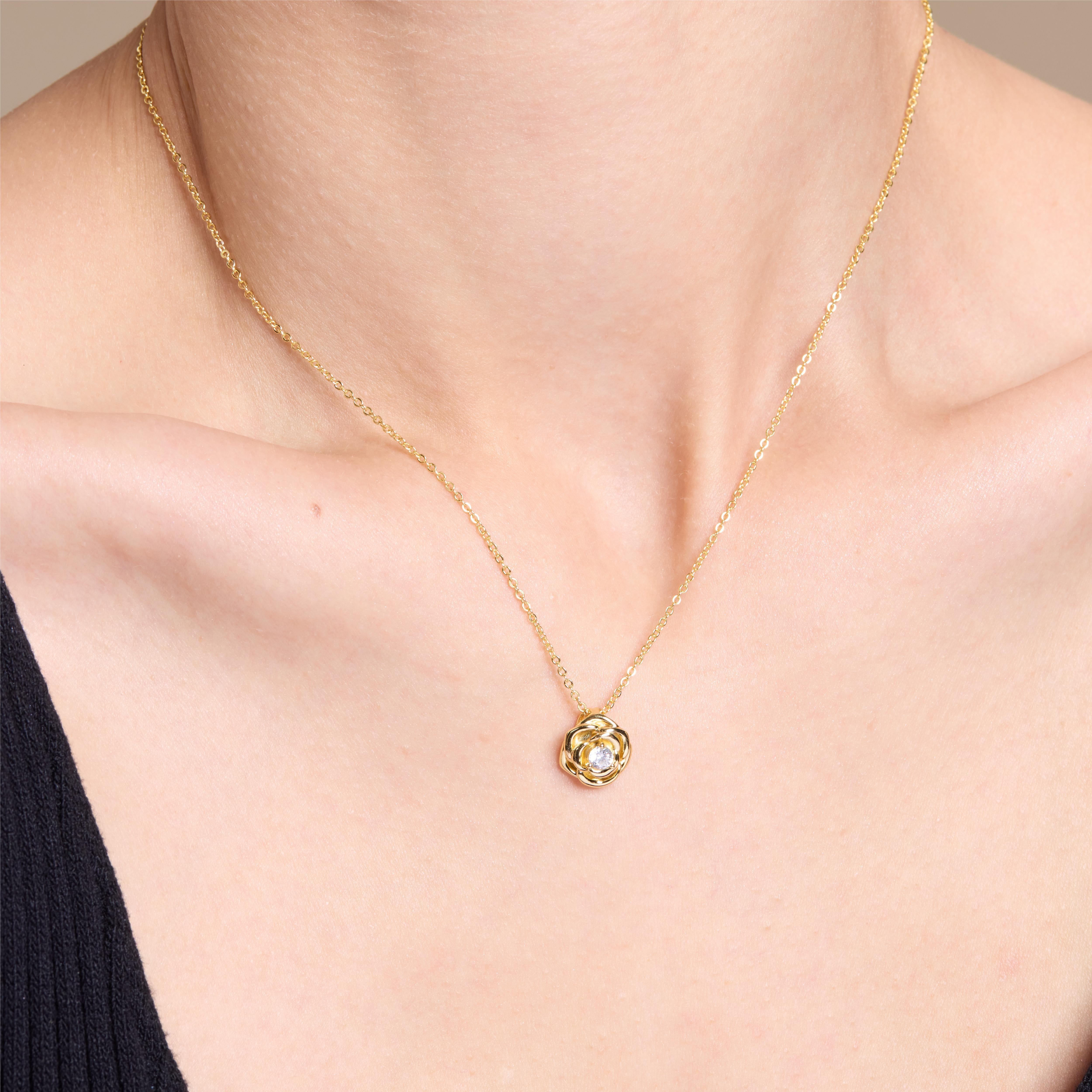 Golden Rose Pendant Necklace for Women - 14K Gold Plated Rose Flower Jewelry Gift for Her - Perfect for Valentine's Day, Anniversary & Special Occasions