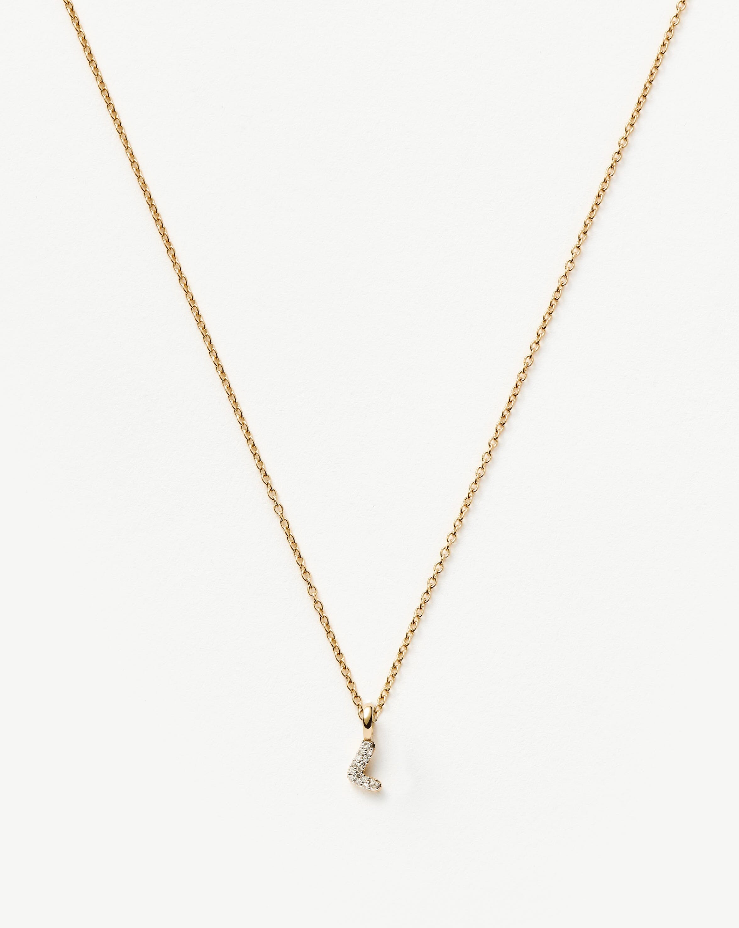 14K Solid Yellow Gold Plated Diamond Initial Mini Pendant Necklace - Personalized Letter L Jewelry for Women, Gift for Her, Birthday, Anniversary, Valentine's Day