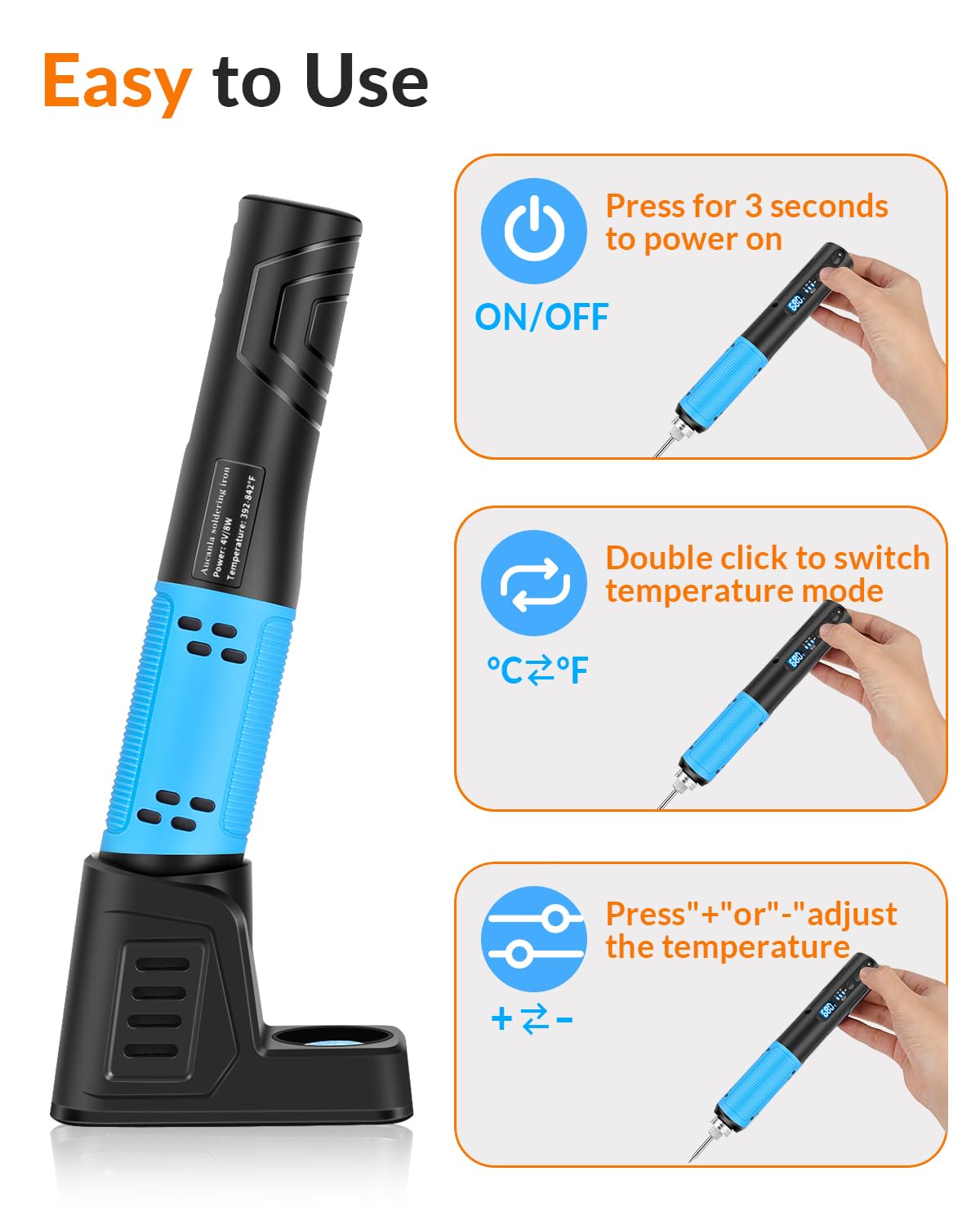 **Portable Cordless Soldering Iron Kit with Digital LED Screen & Adjustable Temperature (392-842°F) – USB Rechargeable Soldering Gun with LED Spotlight for DIY Electronics, Jewelry, and Home Repairs**