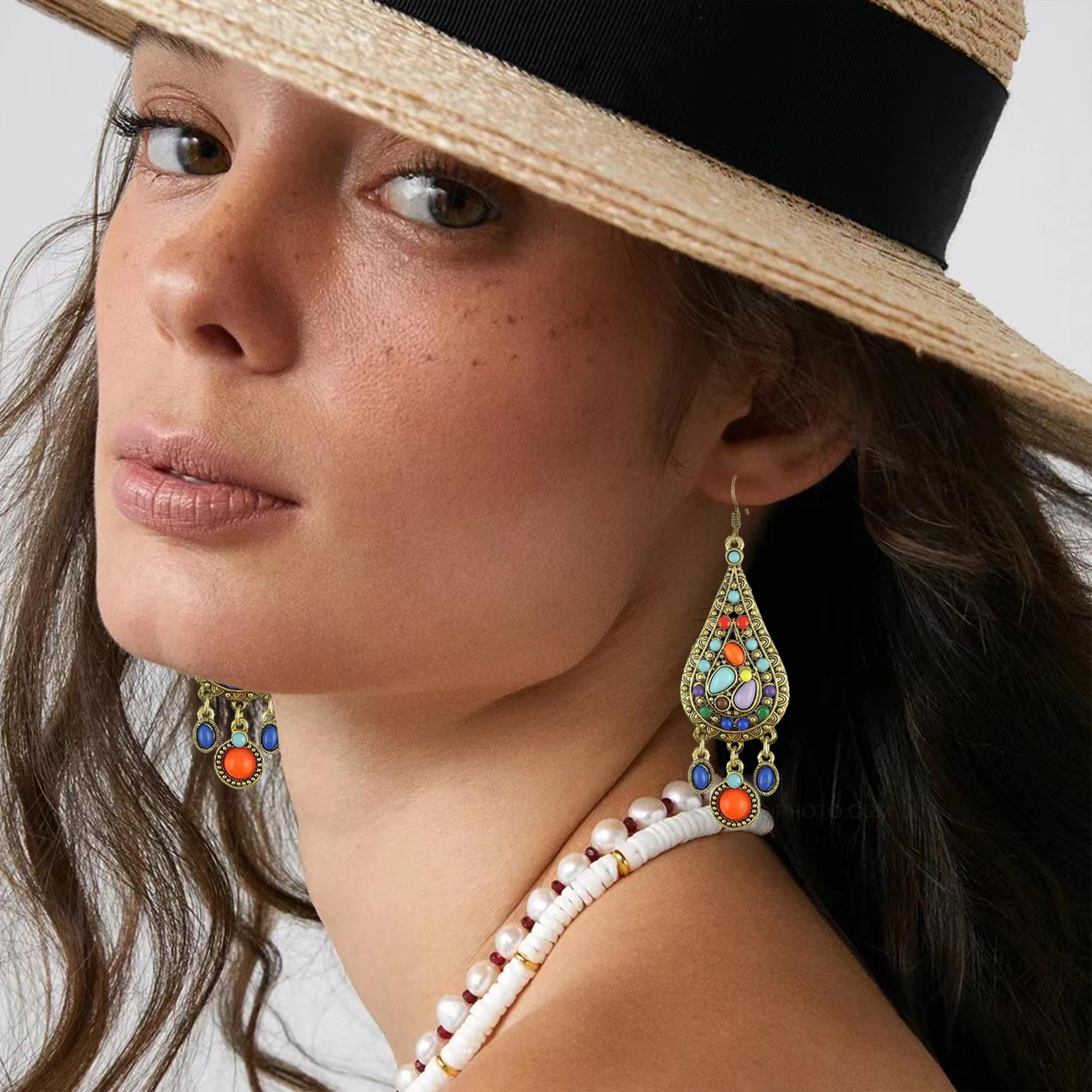 Bohemian Earrings for Women - Golden Retro Boho Dangle Drop Earrings with Colorful Tassels, Statement Jewelry Gift for Girls - Perfect for Festivals, Parties and Everyday Boho Style