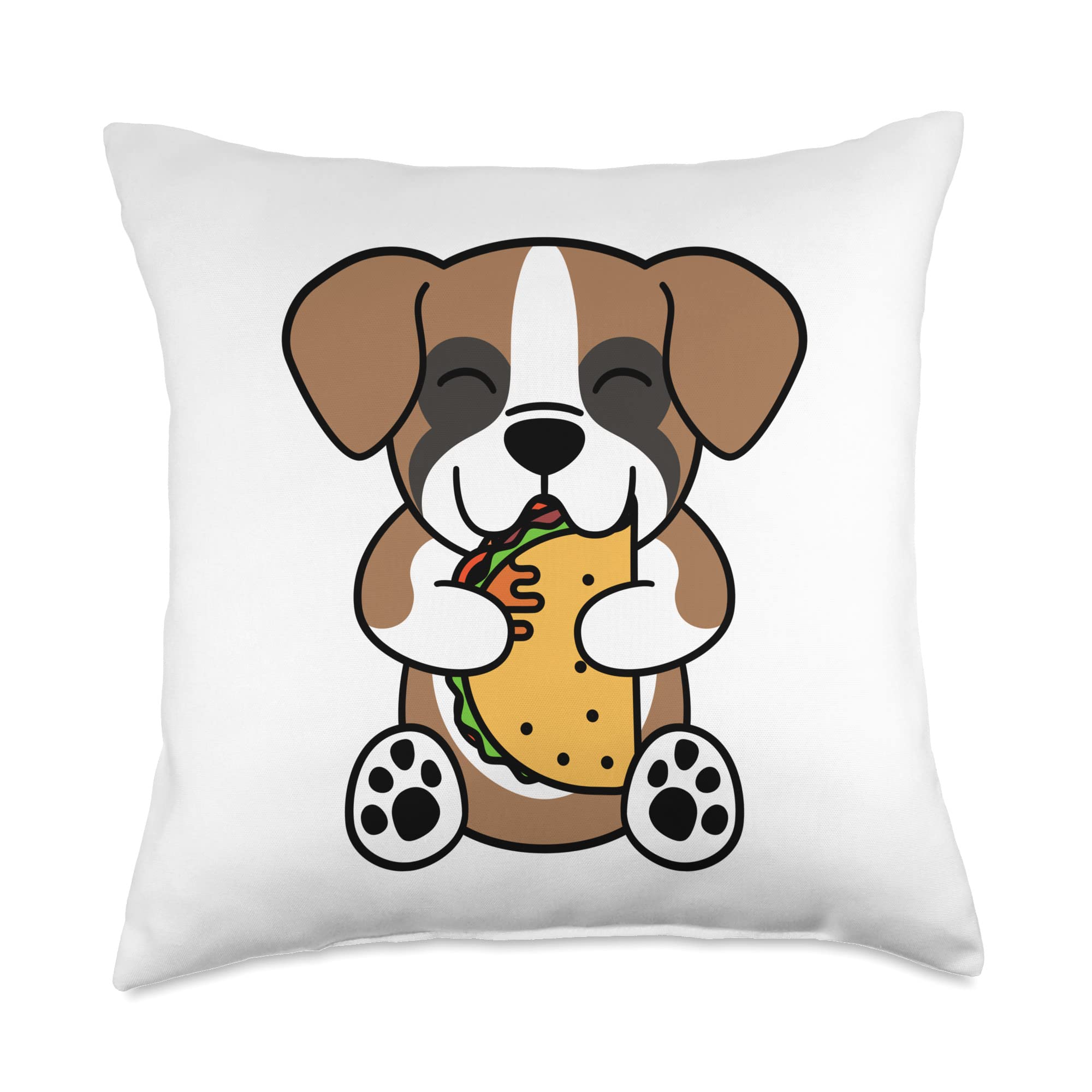 Taco Lover Boxer Dog Throw Pillow - 18x18 Inch Multicolor Cute Pet Decor for Living Room, Bedroom & Dog Lover Gifts