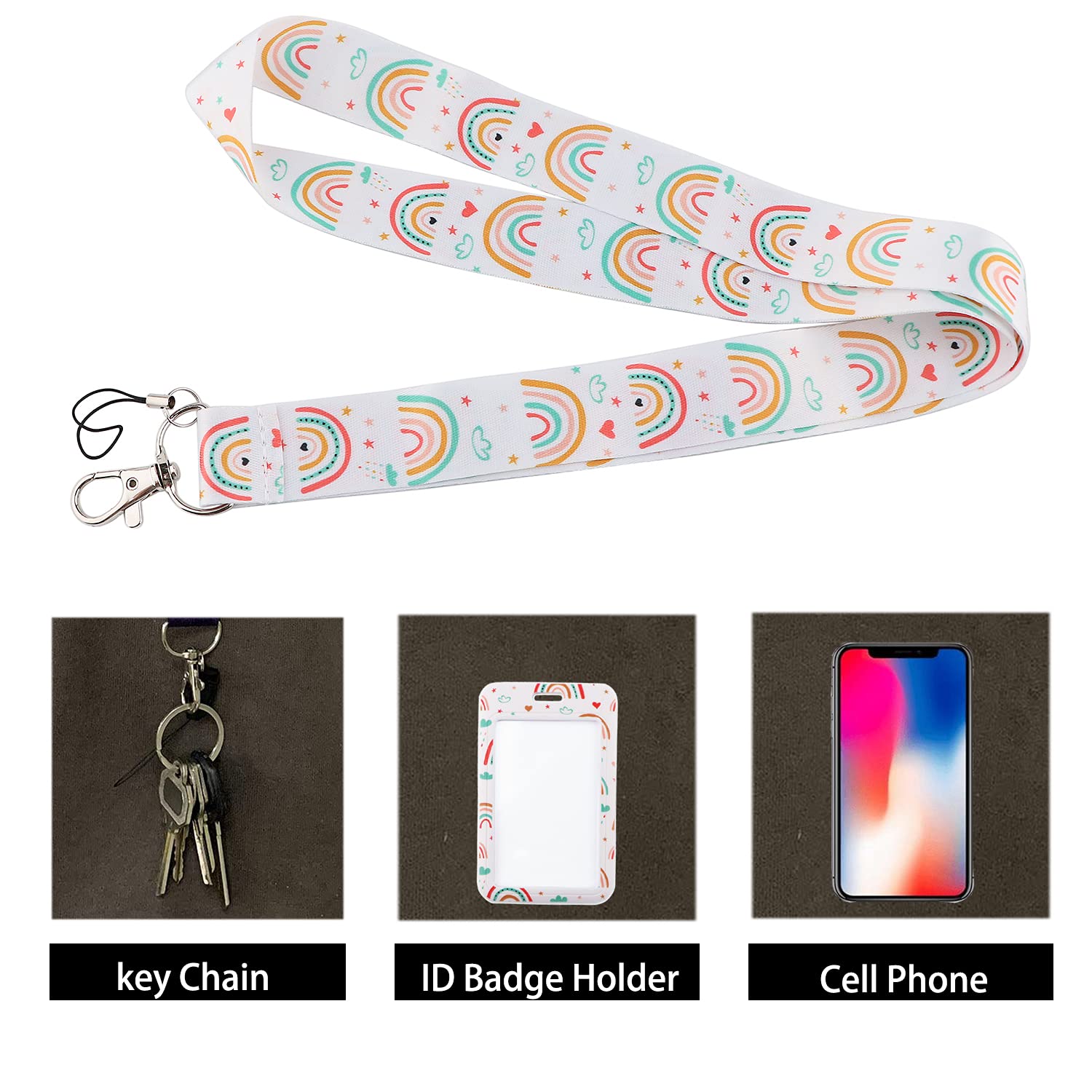 Rainbow Preppy Lanyard with ID Holder - Cute School Accessory for Kids & Teens