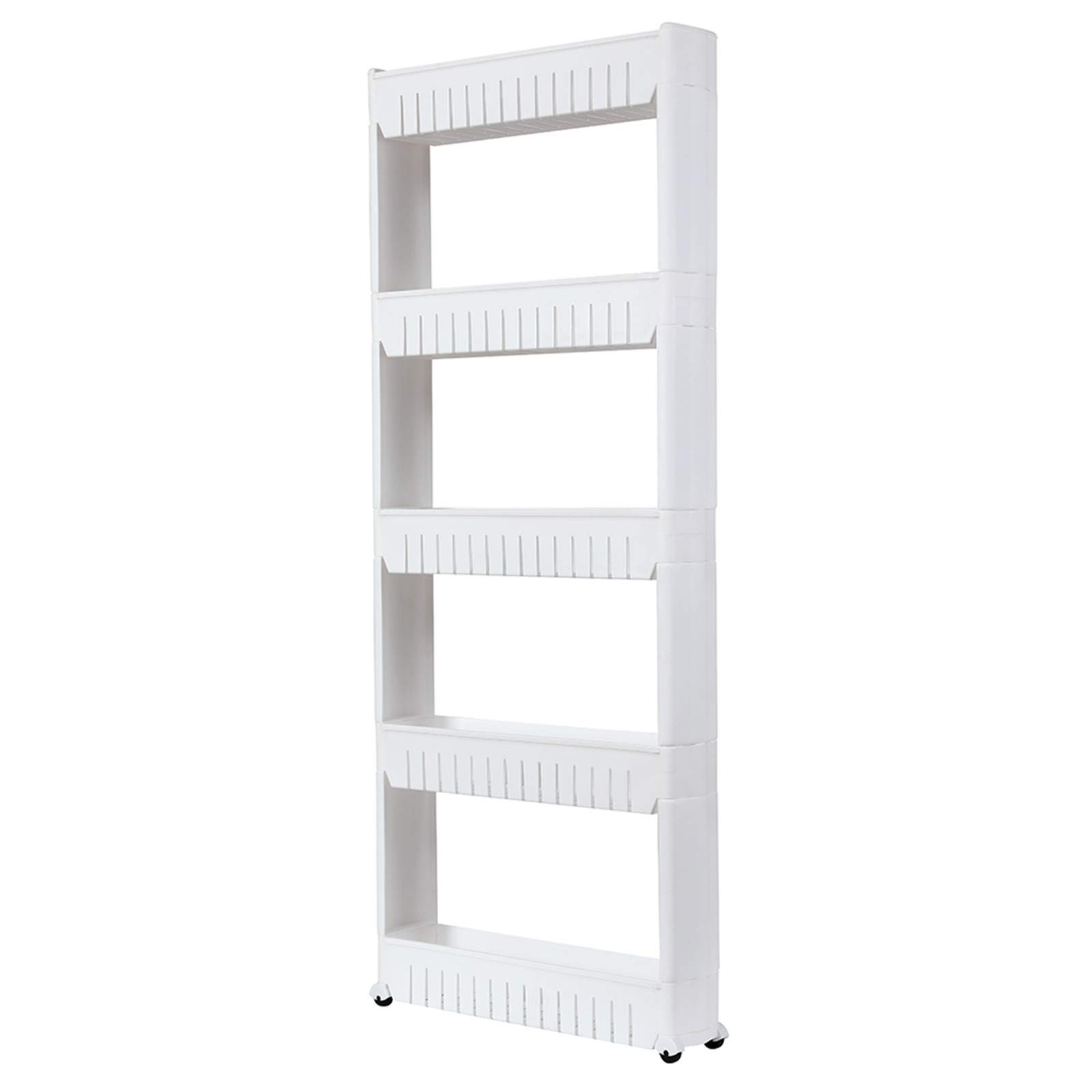 Bysesion GT1-XJ 5-Tier Slim Rolling Storage Cart with Wheels - Pull-Out Pantry Shelves Organizer for Kitchen, Bathroom & Narrow Spaces - White | Space-Saving Mobile Shelving Unit for Small Apartments, Closet Organization & Office Storage