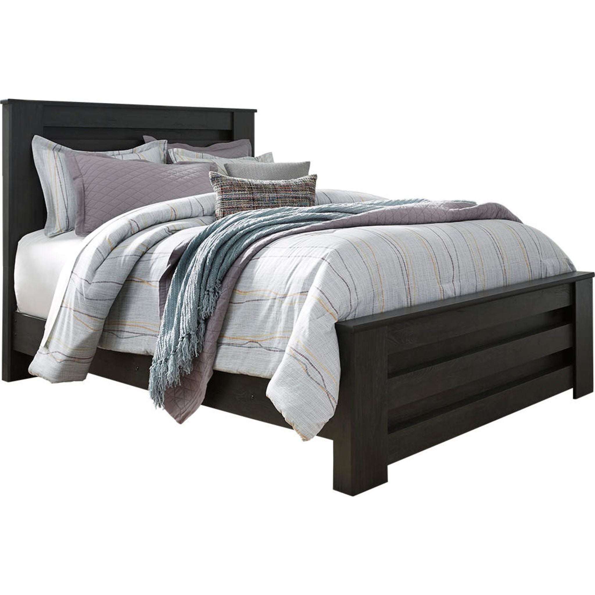 Brinxton 6-Piece Panel Bedroom Set - Queen Size Bed, Nightstand, Dresser & Mirror - Modern Charcoal Finish - Perfect for Master Bedroom or Guest Room Decor
