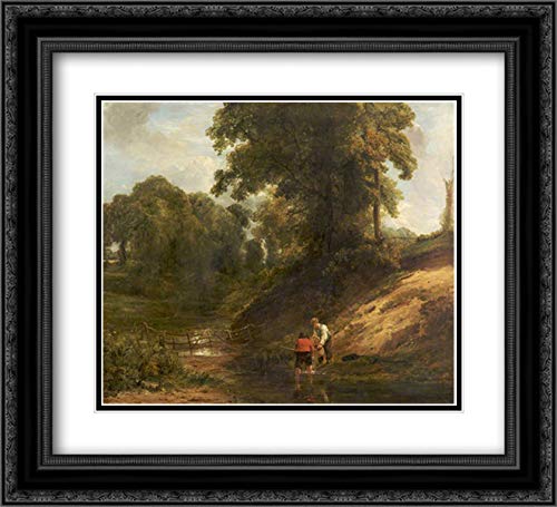 Boys Fishing - 22x20 Black Ornate Frame with Double Matted Museum Art Print by William Collins - Perfect for Home Decor, Living Room, Office & Gifts