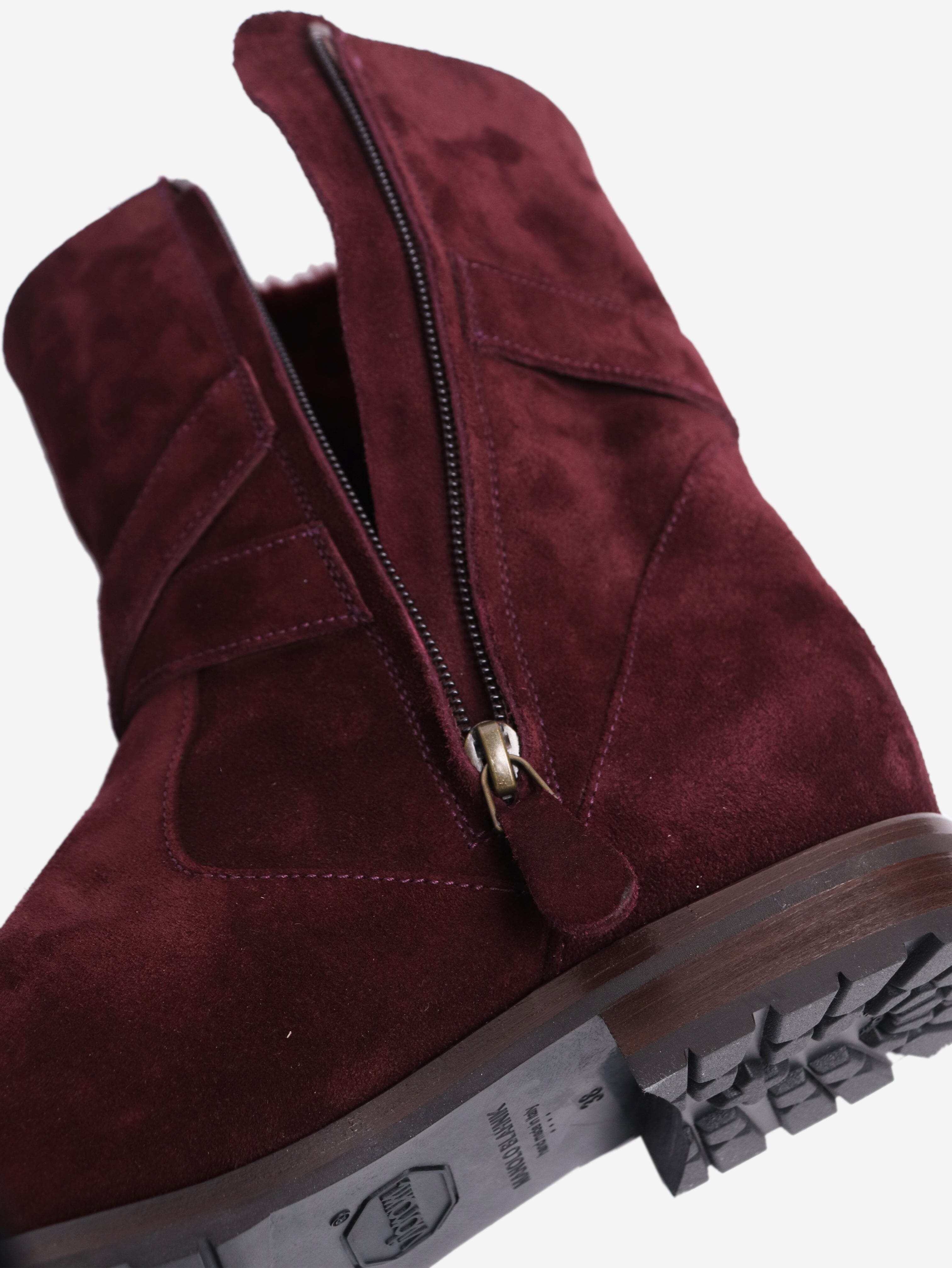 Burgundy Buckled Suede Ankle Boots Women's Size EU 38 (US 7.5) - Stylish & Comfortable for Fall, Winter & Casual Outfits