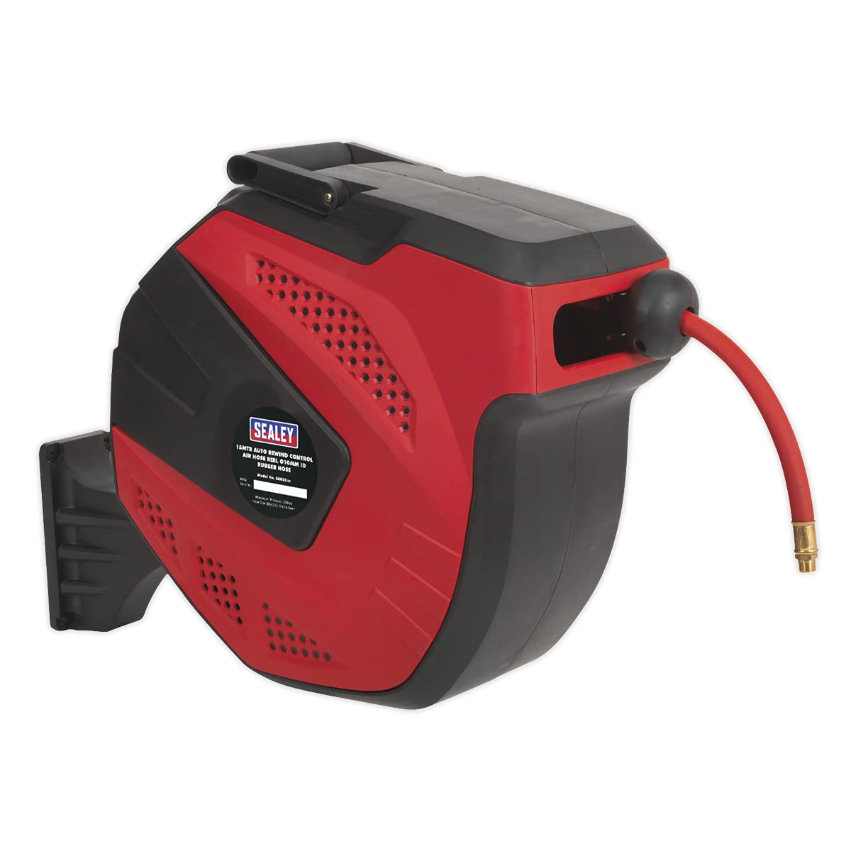 Sealey SA822 Auto Rewind Air Hose Reel with 15m Rubber Hose (10mm ID) - Heavy Duty Pneumatic Tool for Garage, Workshop & Industrial Use