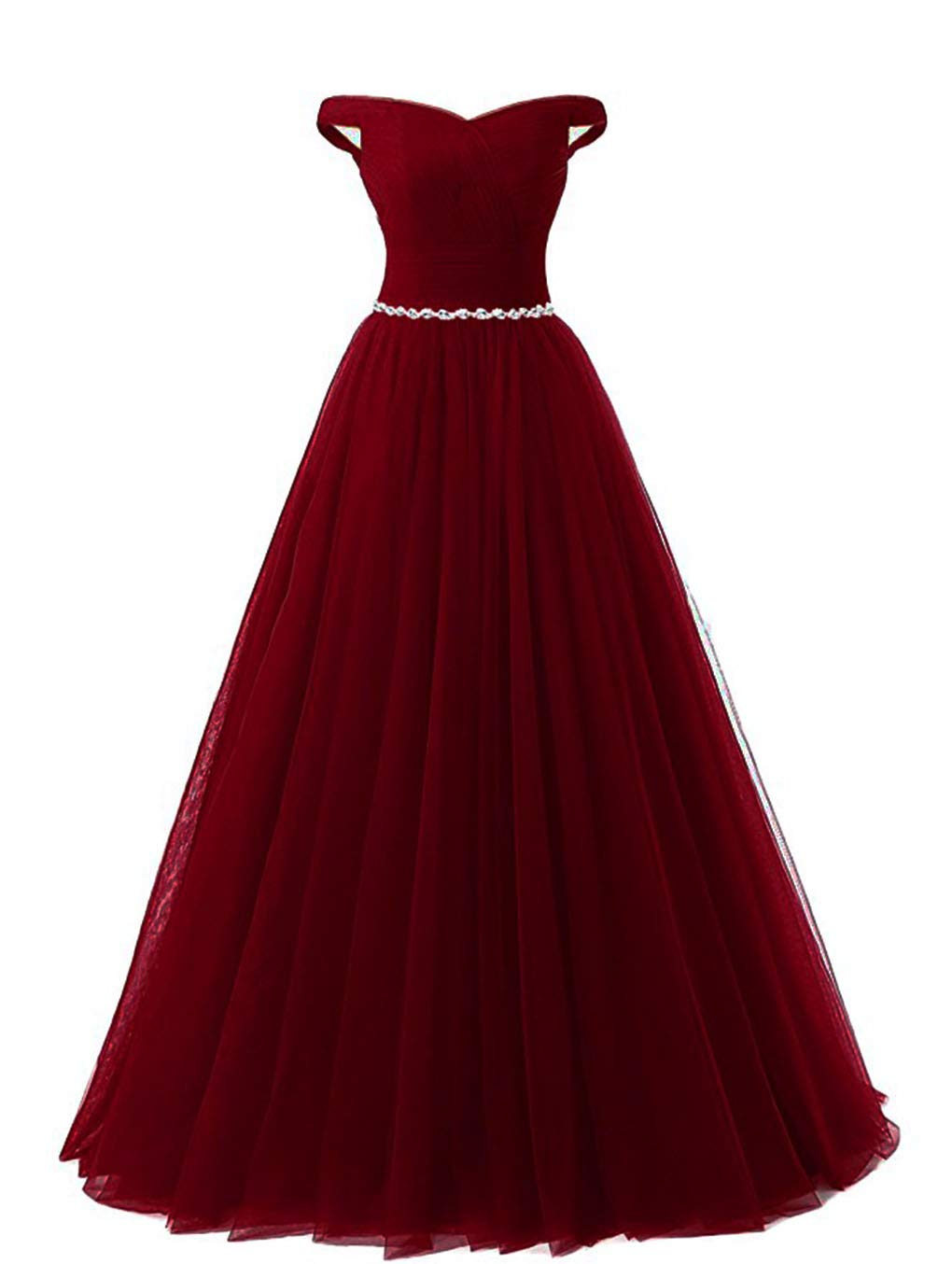 Elegant Beaded A-Line Tulle Prom Dress for Women - Off The Shoulder Formal Evening Gown for Homecoming, Wedding, and Special Occasions