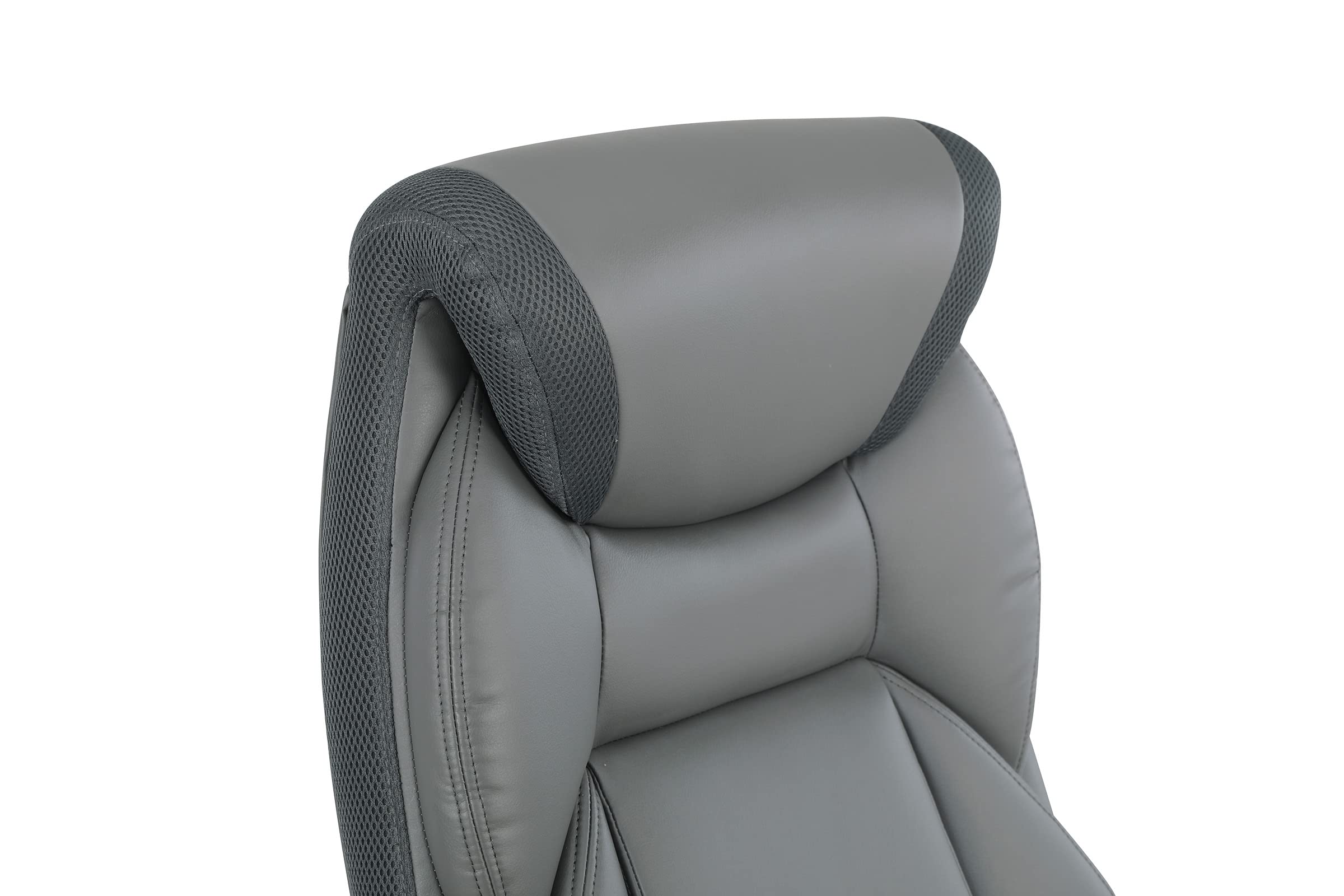 Office Star ECH Series Executive Bonded Leather Office Chair with Lumbar Support & Adjustable Arms - Charcoal with Titanium Base - Ergonomic Desk Chair for Home Office & Workspace
