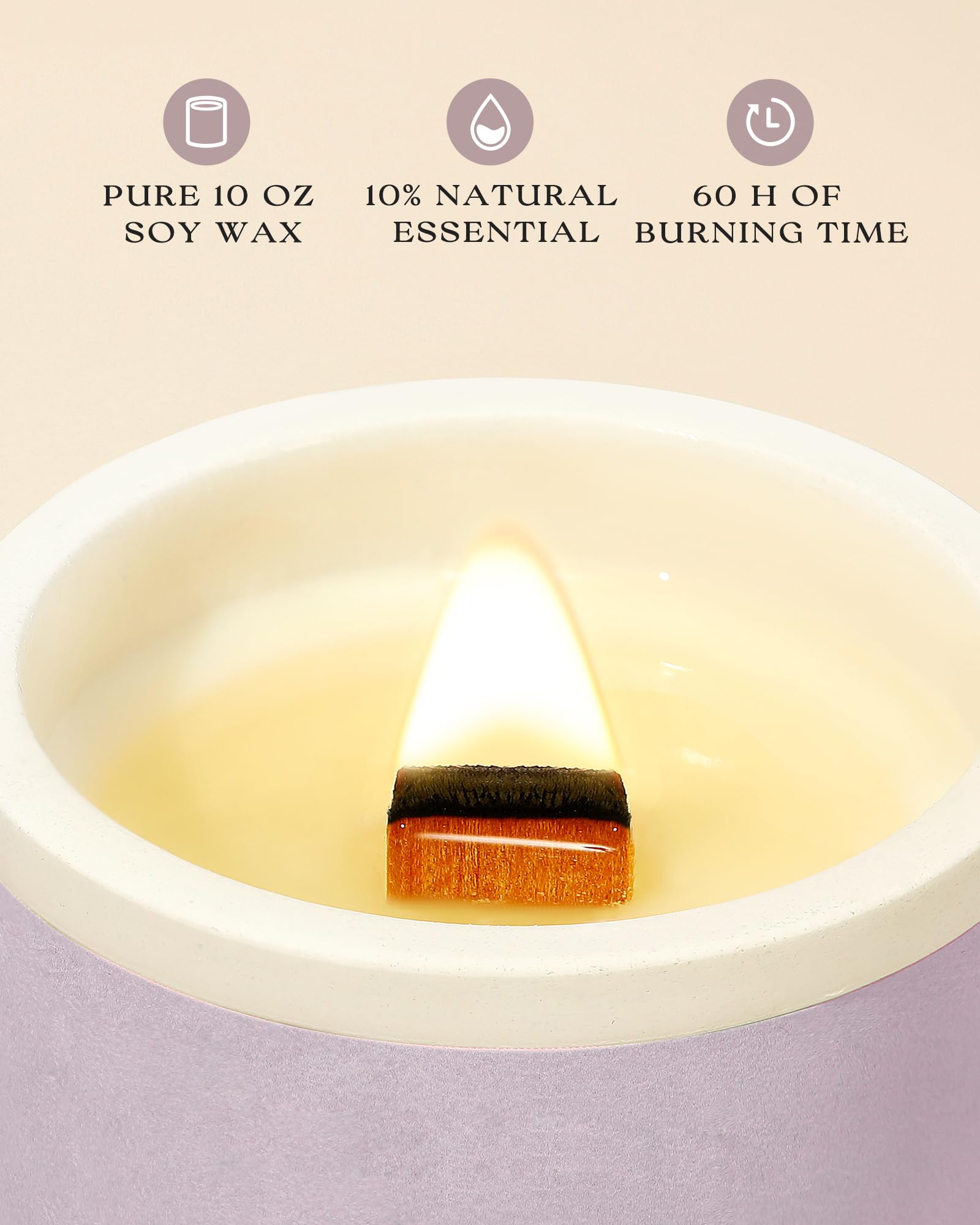 AOOVOO Wood Wick Scented Candles - Handmade Lavender Amber Aromatherapy Soy Candle in 10oz Concrete Jar, Natural Home Fragrance Gift for Women & Men | Perfect for Relaxation, Meditation & Romantic Ambiance