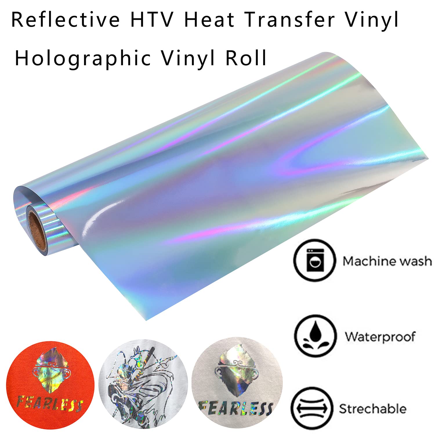 Holographic HTV Heat Transfer Vinyl Roll - 12 Inch x 6 Feet Reflective Vinyl for T-Shirts, DIY Crafts & Apparel Design - Compatible with Silhouette Cameo & Cricut Machines - Perfect for Custom T-Shirts, Hoodies, Bags & Sportswear Decoration