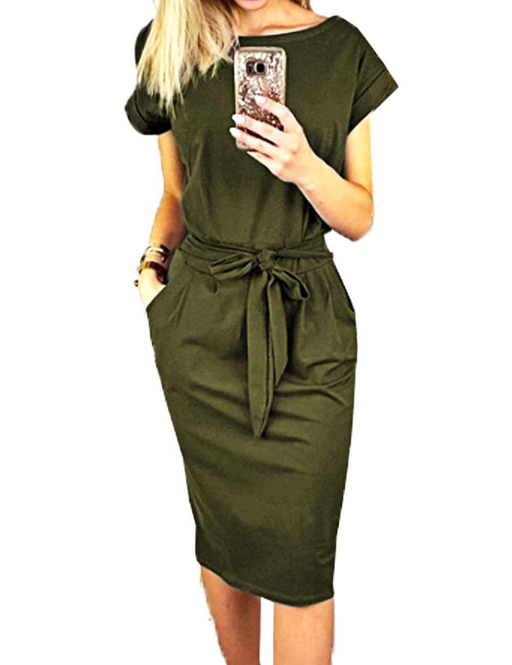 PRETTYGARDEN Women's Summer Short Sleeve Striped T-Shirt Dress with Tie Waist & Pockets - Casual Office Wear, Beach Cover Up, and Weekend Outfit