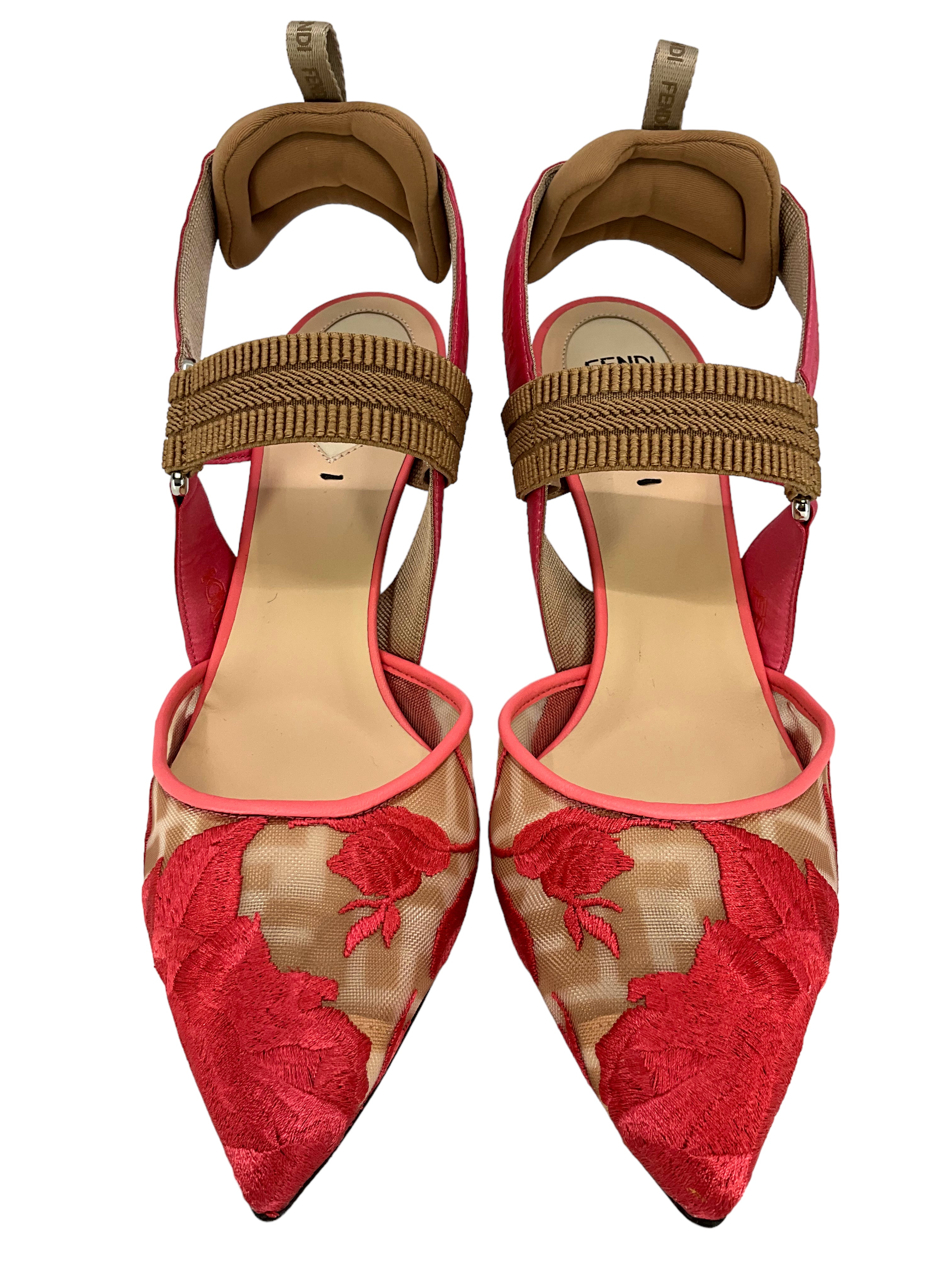 FENDI Colibri Mesh Medium Heeled Slingback Sandals Women's Size 7.5 (US) - New Designer Shoes for Parties, Weddings & Evening Events