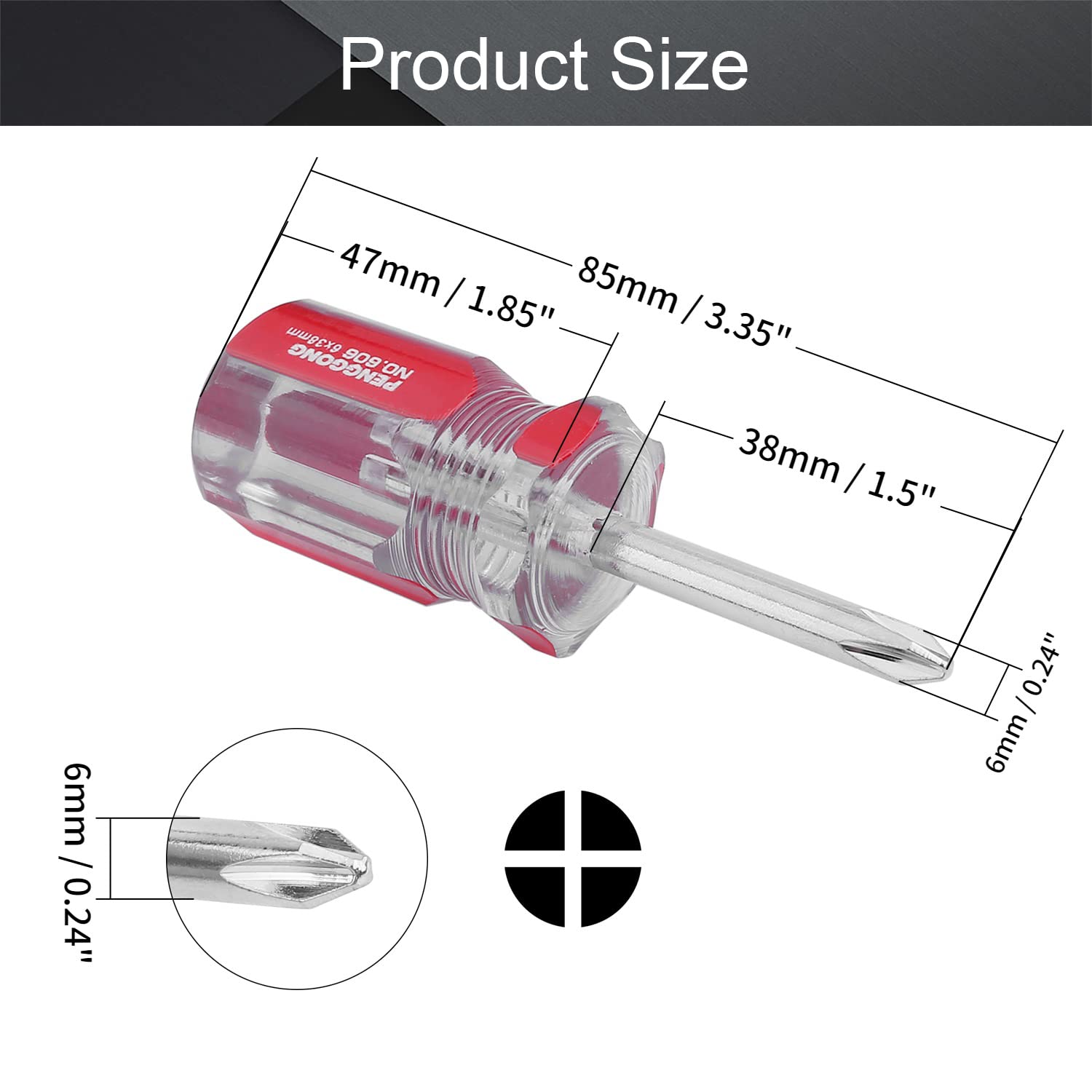 Utoolmart Phillips Screwdriver - 6mm Magnetic Cross Head Tip, 38mm 45# Steel Shaft with 47mm Ergonomic Plastic Handle - Perfect for Home Repair, DIY Projects & Craft Work (1 Piece)
