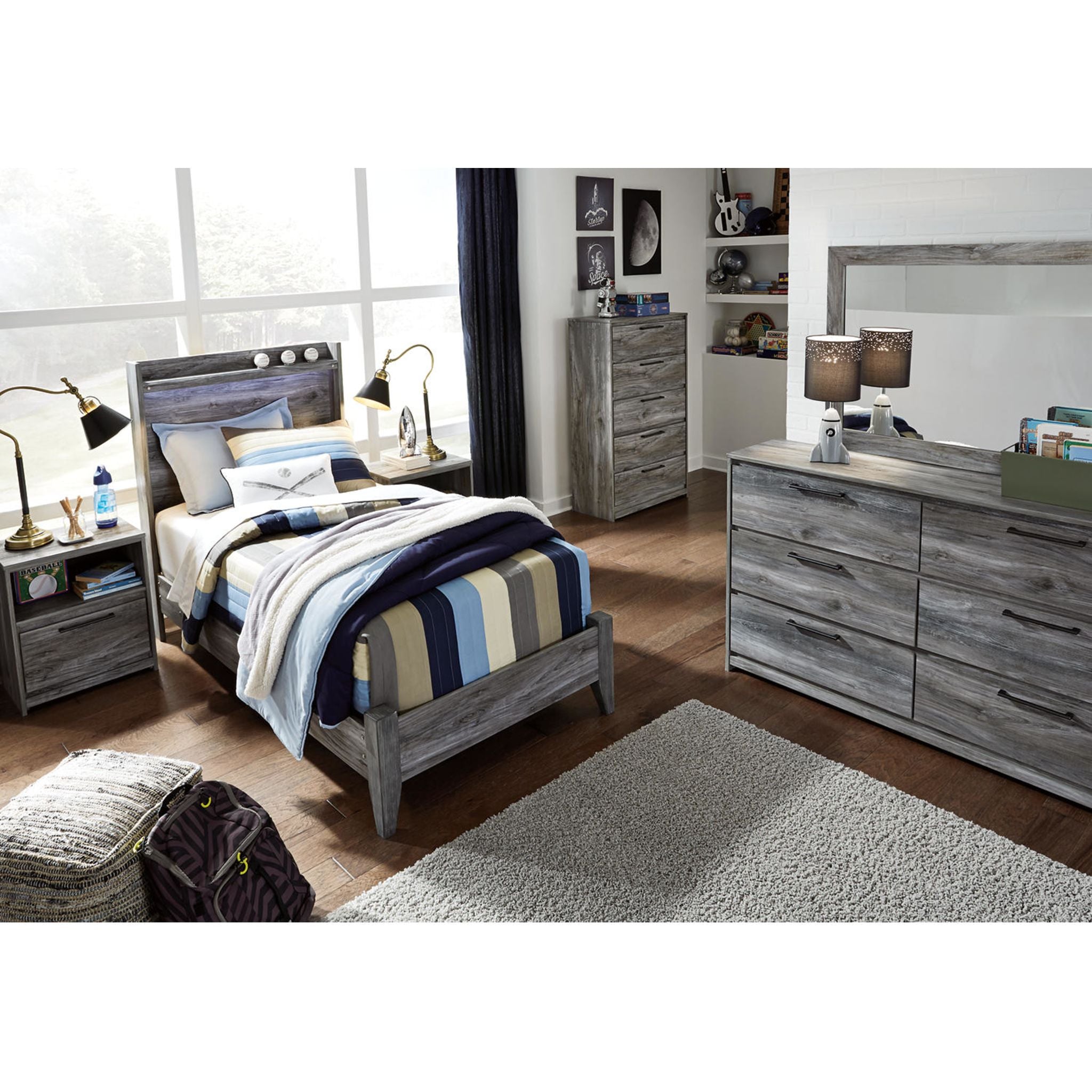 Baystorm Twin Panel Bed Frame with Headboard - Gray Wooden Platform Bed for Kids, Teens & Adults - Perfect for Small Spaces, Guest Rooms & Dormitories