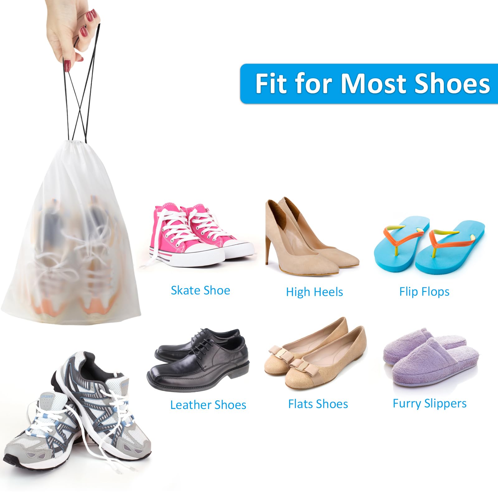 5-Pack Clear Waterproof Travel Shoe Bags (15.7