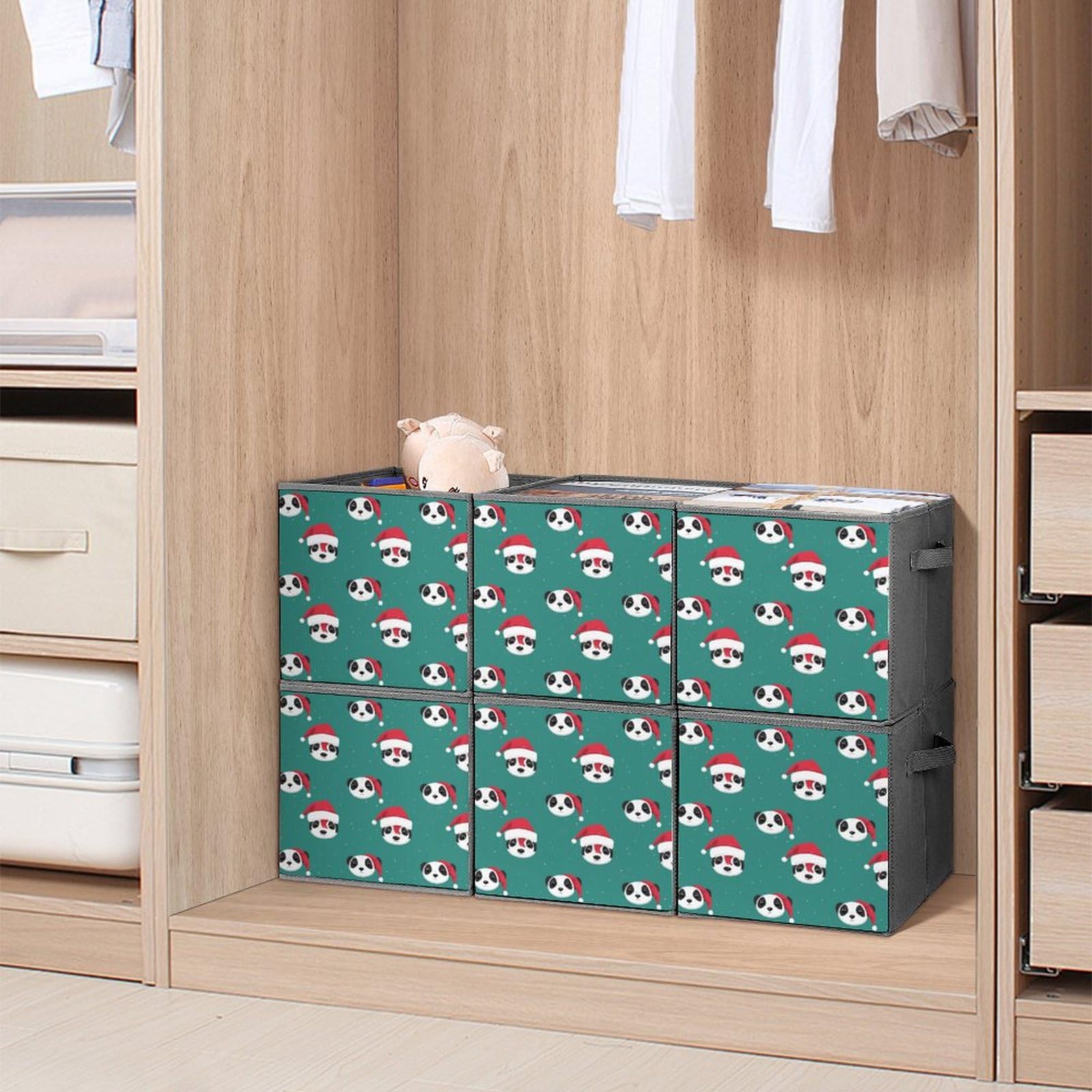 Christmas Panda Foldable Storage Cubes - 6PCS Organizers with Handles for Home & Office