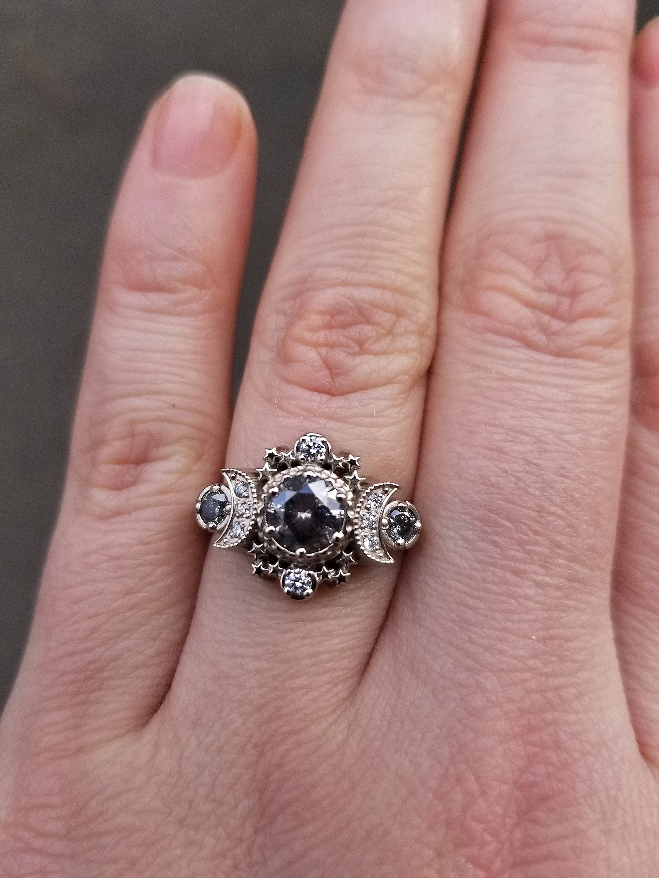 Customizable Cosmos Ring with Salt & Pepper Diamond Accents - Create Your Own Unique Jewelry for Weddings, Anniversaries & Special Occasions