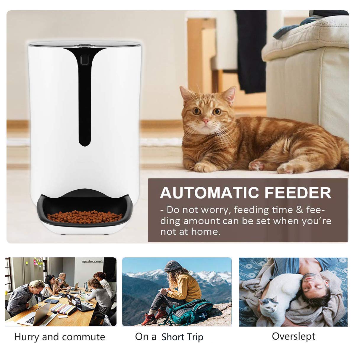 Automatic Pet Feeder for Dogs & Cats - Programmable Timer, Portion Control (4 Meals/Day), Voice Recorder, 7L Capacity - Battery & AC Power for Small/Medium/Large Pets - Perfect for Home, Office & Travel Use