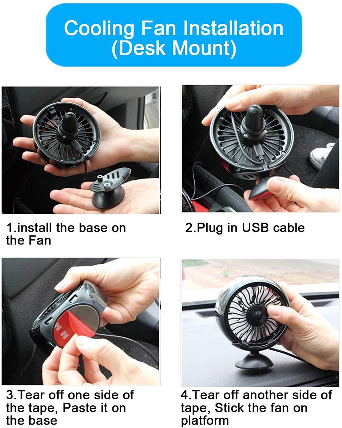 Kwak's Mini Car Vent Fan with LED Light - ABS Portable Cooling Fan for Car, Home & Office - Black - Perfect for Travel, Work & Indoor Cooling