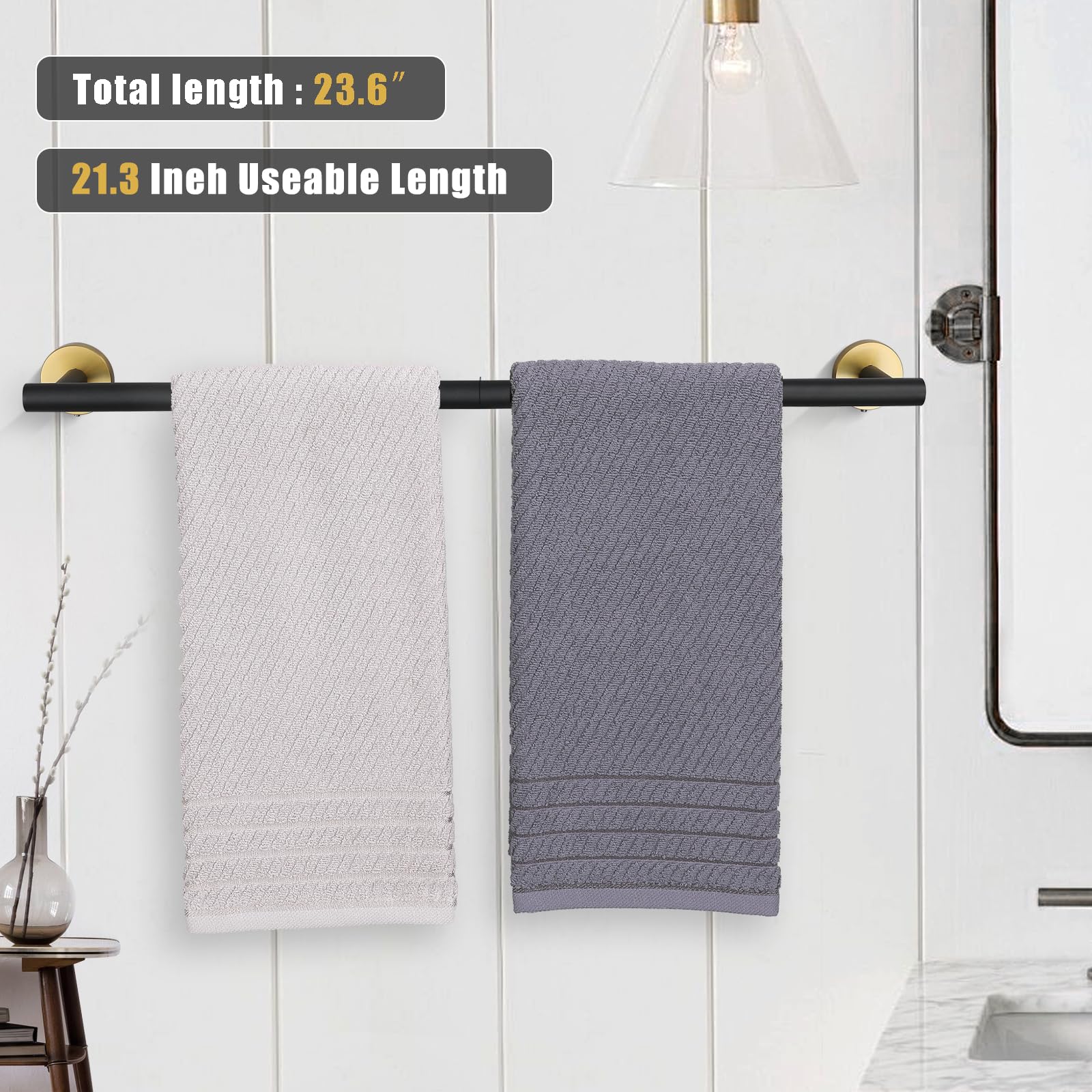 23.6 Inch Stainless Steel Bath Towel Rack - Matte Black & Gold Wall Mounted Round Towel Holder for Bathroom, Kitchen & Spa | Durable & Stylish Home Decor