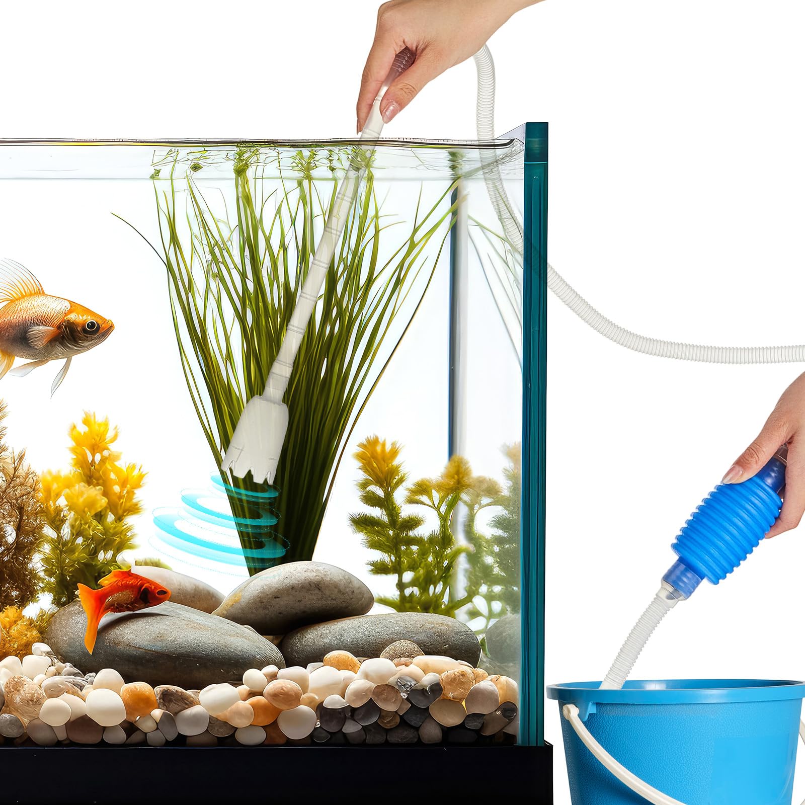 Premium Aquarium Cleaning Kit - 5-in-1 Fish Tank Gravel Vacuum, 4-Piece Long Aquascape Tools & Magnetic Glass Cleaner | Complete Maintenance Set for Freshwater & Saltwater Tanks | Perfect for Water Changes, Algae Removal & Substrate Cleaning