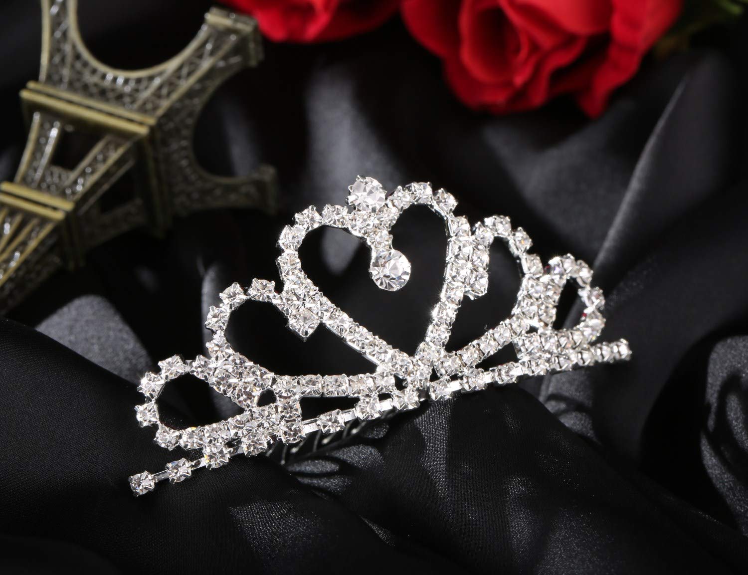 Lovelyshop 6 Pack Mini Heart Rhinestone Tiaras for Wedding Bride Prom Birthday Pageant Princess Party - Sparkly Hair Crowns for Women Girls Special Occasions