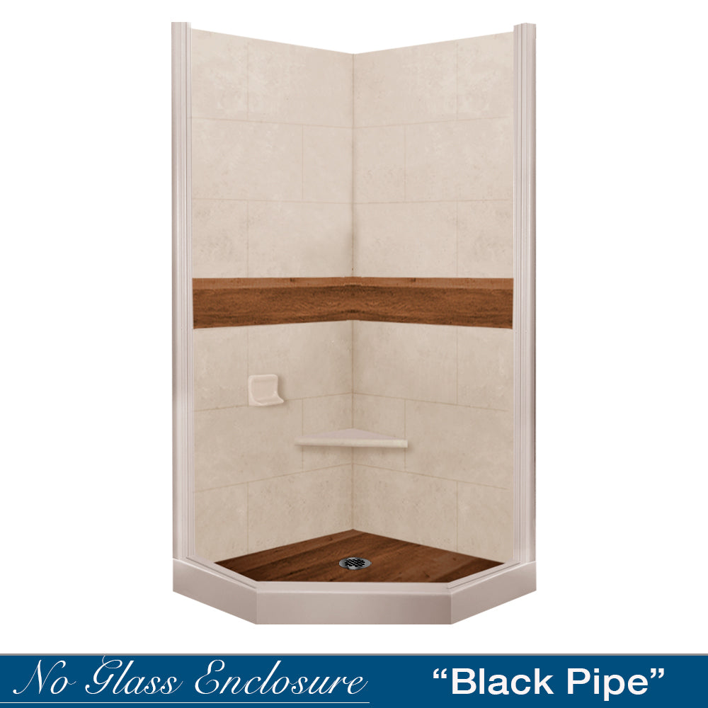 Neo Angle Brown Sugar Sistine Stone & Burnt Oak Wood Accent Shower Remodel Kit - DIY Bathroom Upgrade for Modern Home Renovation | Perfect for Small Spaces and Luxurious Spa-Like Showers