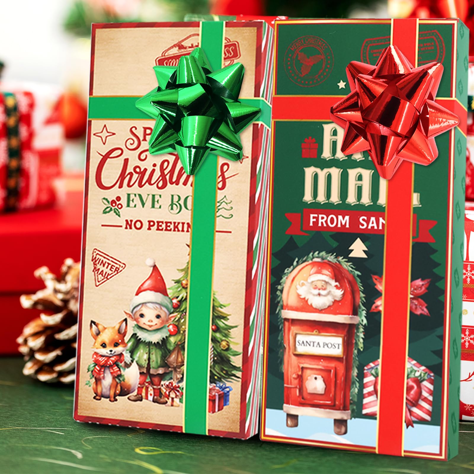 Vintage Christmas Gift Card Holders 24-Pack with Bows - Holiday Party Favors for Cash Gifts