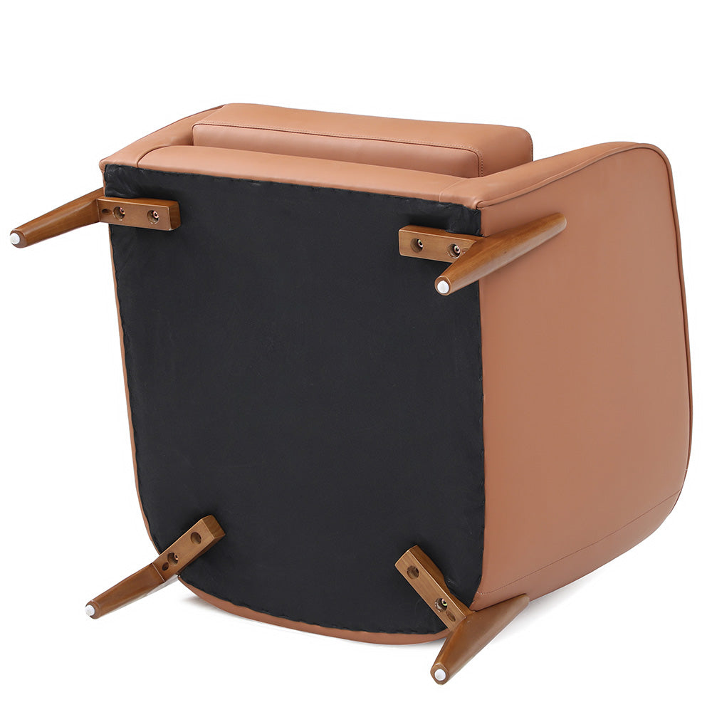JUNO Lounge Chair - Modern Tan Leather & Walnut Wood Accent Chair for Living Room, Bedroom, or Office - Comfortable Mid-Century Style Reading & Relaxation Chair