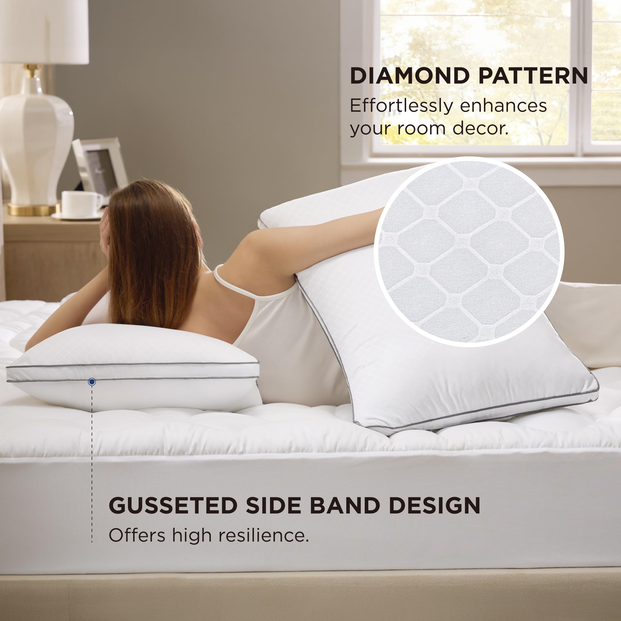 Bedsure Queen Pillows Set of 2 - Hotel Quality Down Alternative Pillows for Back/Side Sleepers - Bedroom Comfort