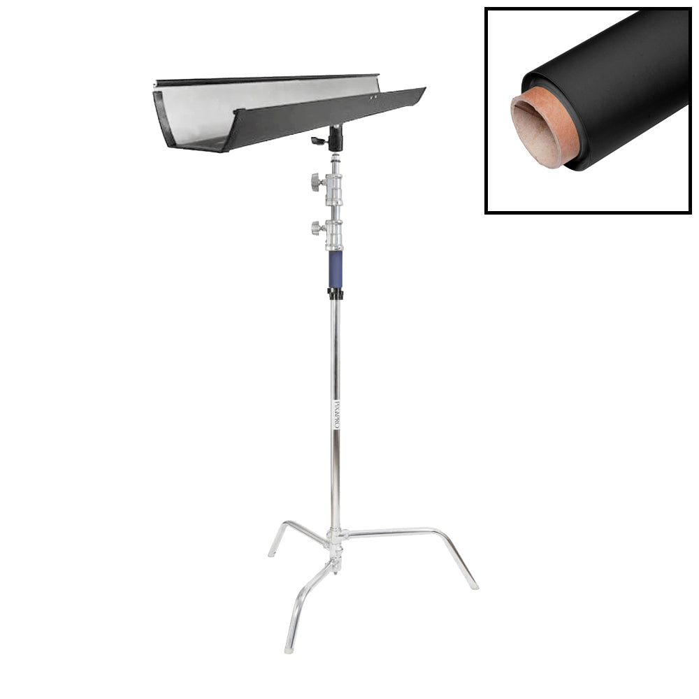 1.35x10m White Paper Backdrop with T-Bone Background Bracket & C-Stand - Professional Photography Studio Backdrop for Portraits, Product Shoots, and Video Production