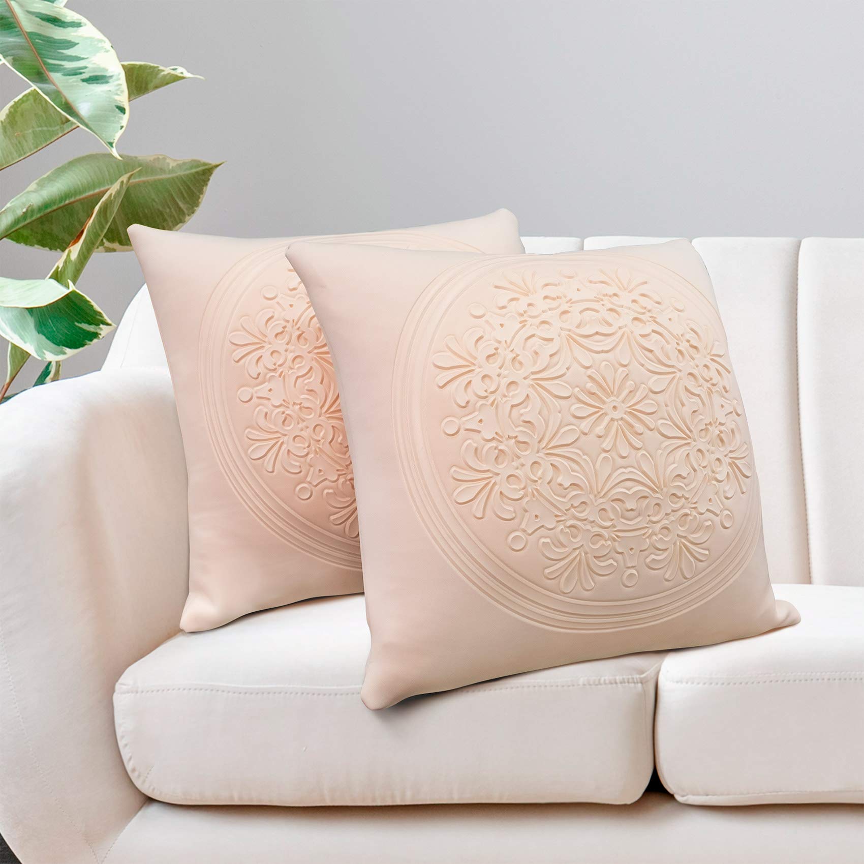 COLORPAPA 2-Pack Pink Decorative Pillow Covers - Soft Solid Square 18x18 Inch Pillow Cases with Modern 3D Embossed Pattern for Couch, Sofa, Living Room, Bedroom & Car Decor - Home & Office Decorative Accents