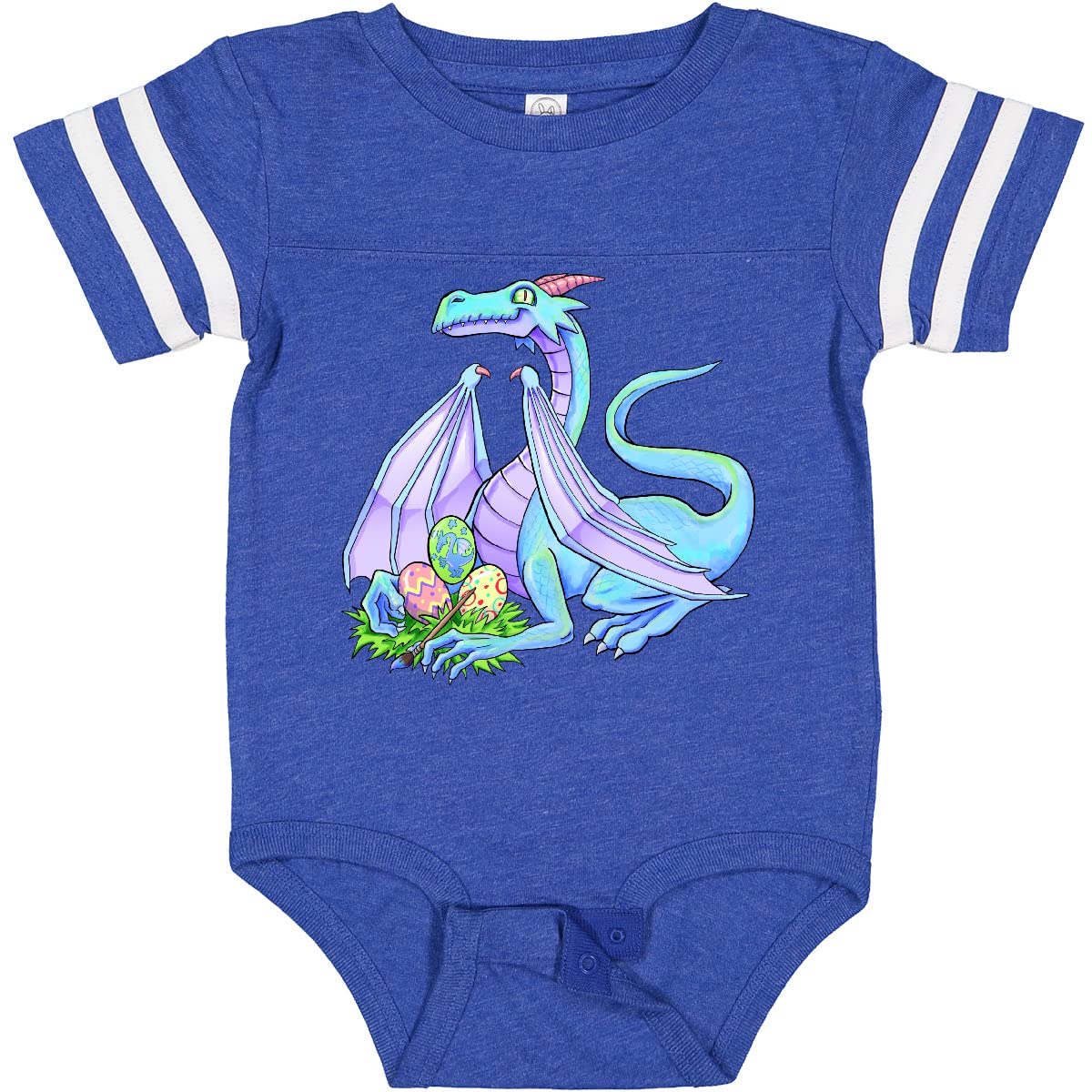 Inktastic Blue Easter Dragon with Painted Eggs Baby Bodysuit - Cute Easter Outfit for Infants & Toddlers - Perfect for Easter Photos, Parties & Spring Celebrations