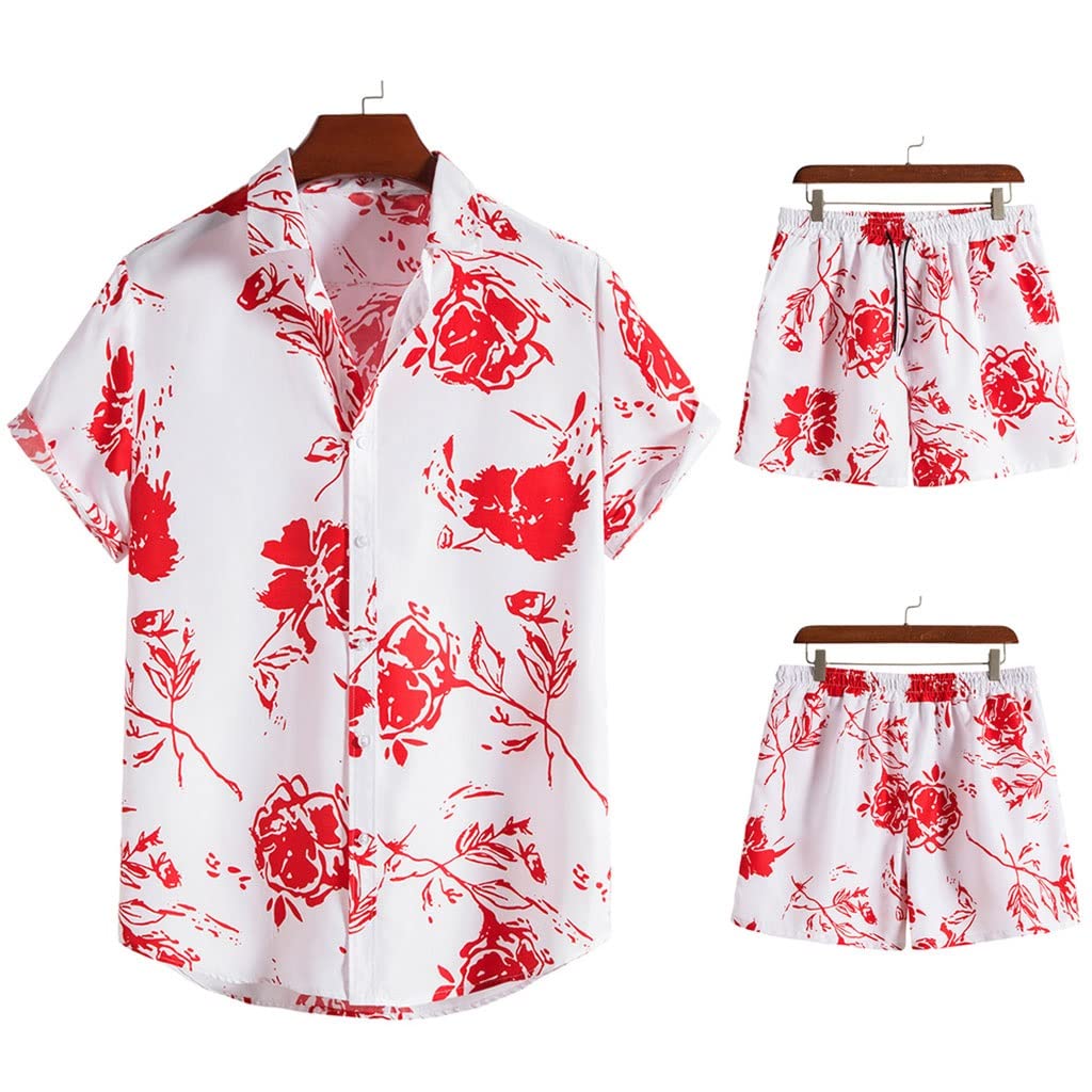 YFQHDD Summer Men's Casual 2-Piece Outfit - Loose Fit Printed Short Sleeve T-Shirt & Shorts Set | National Style Design | XXL Size (Color A) - Perfect for Beach Vacation, Streetwear & Summer Outdoor Activities