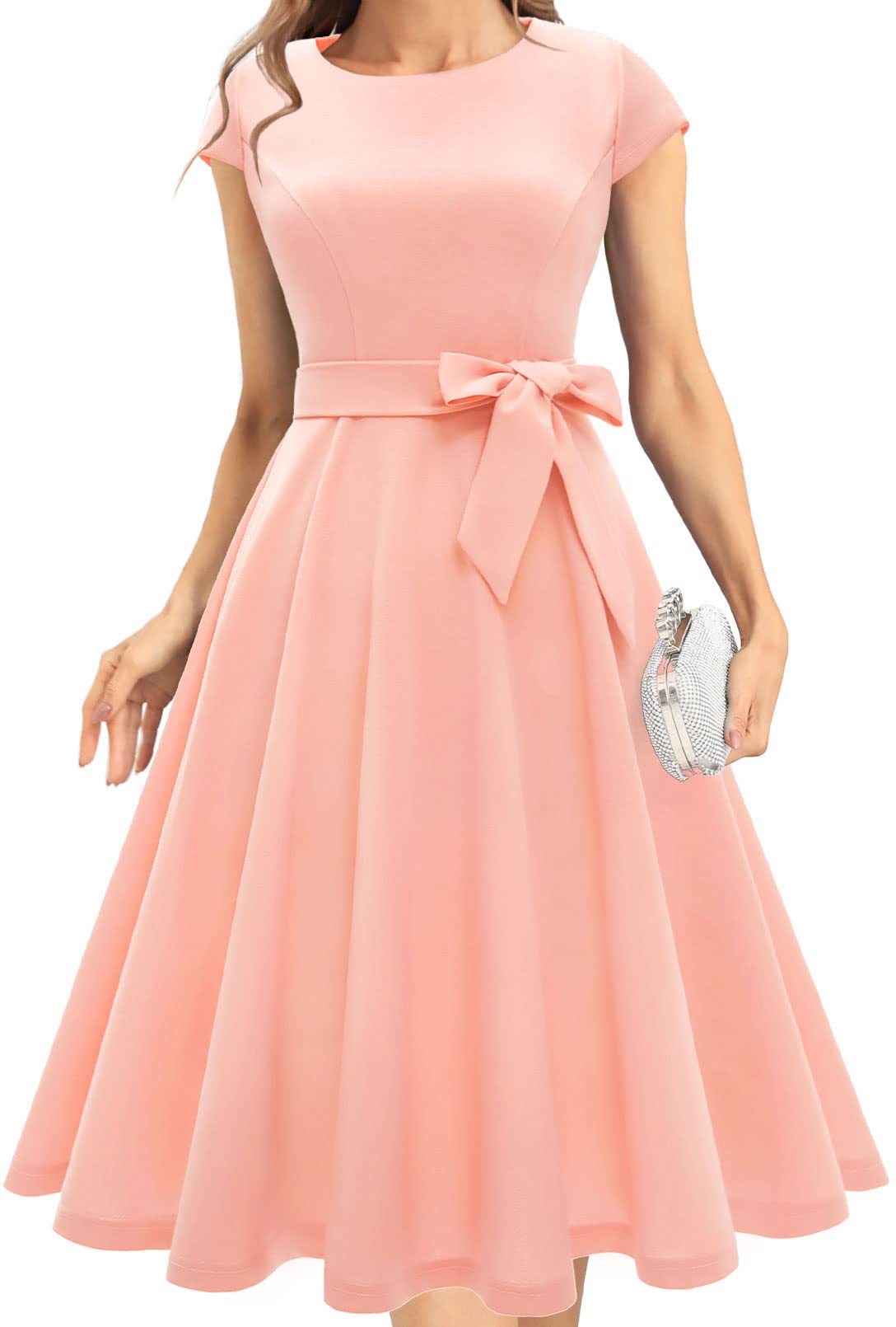 Elegant Women's Cocktail Dresses 2022 - Round Neck A-Line Vintage Swing Dress for Wedding Guest, Fall Party & Casual Tea Events | Perfect for Bridal Showers, Date Nights & Formal Occasions