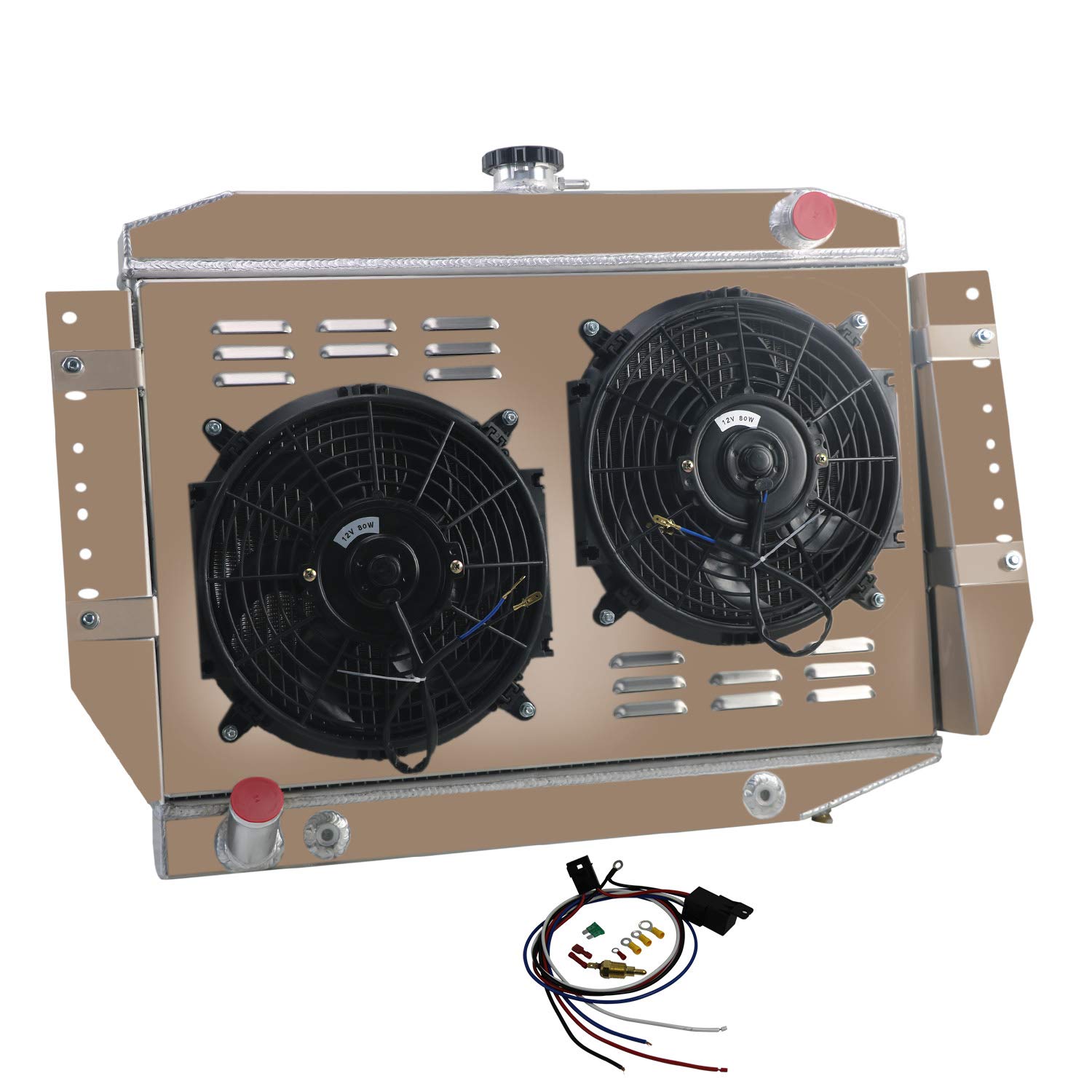 High-Performance 3-Row Aluminum Radiator for 1972-1979 Jeep Cherokee Wagoneer J-Series V8 - Complete Cooling Kit with Fan Shroud & Relay - Perfect for Off-Roading & Engine Upgrades
