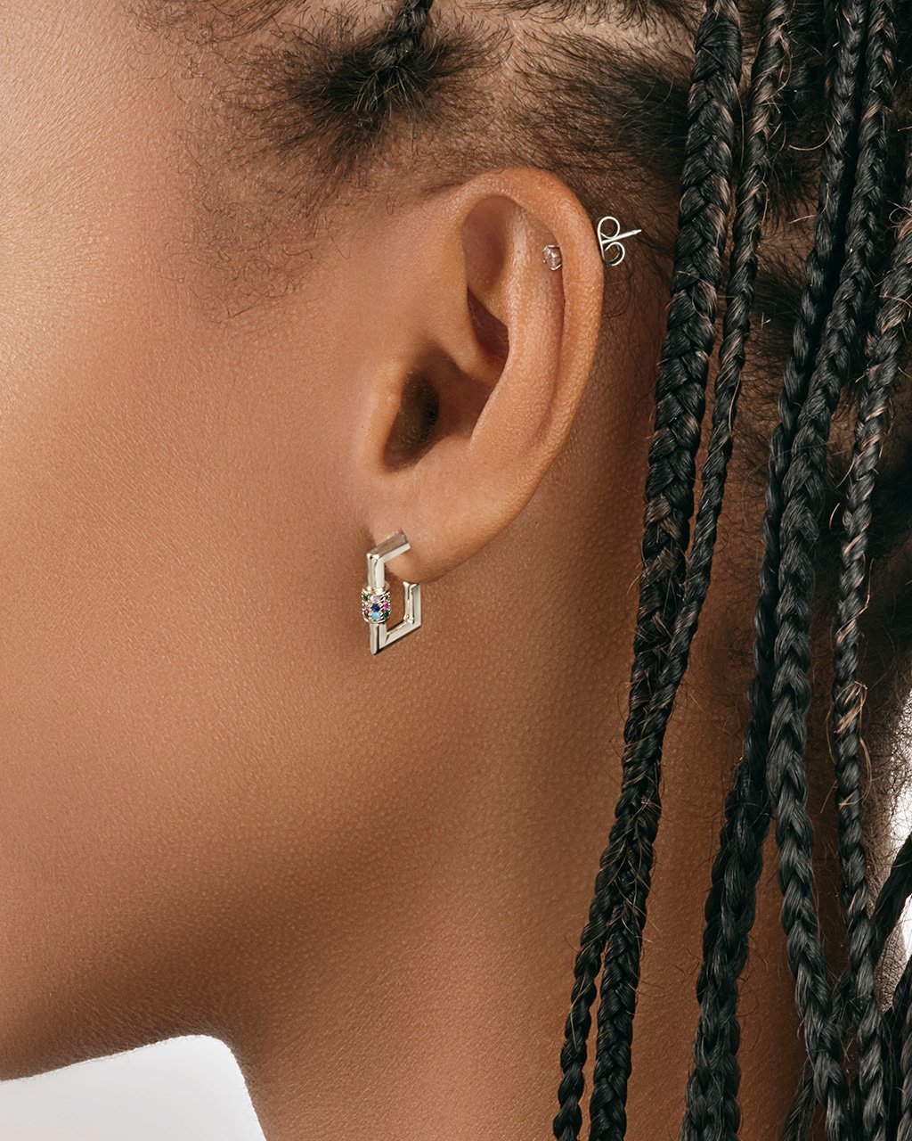 CZ Stud Square Carabiner Clip Huggie Hoops - Trendy Earrings for Women, Girls | Everyday Wear, Party, Gift, Fashion Accessory