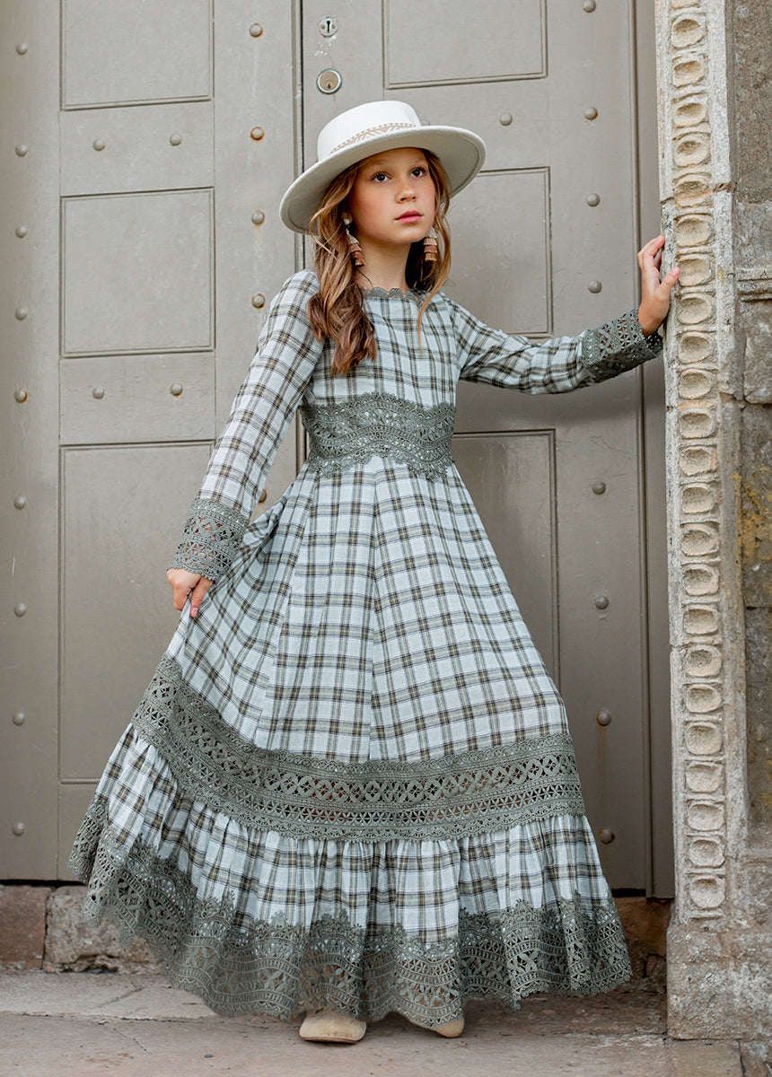 Rosi Women's Smoke Blue Plaid Dress - Elegant Casual & Party Wear for Fall & Winter