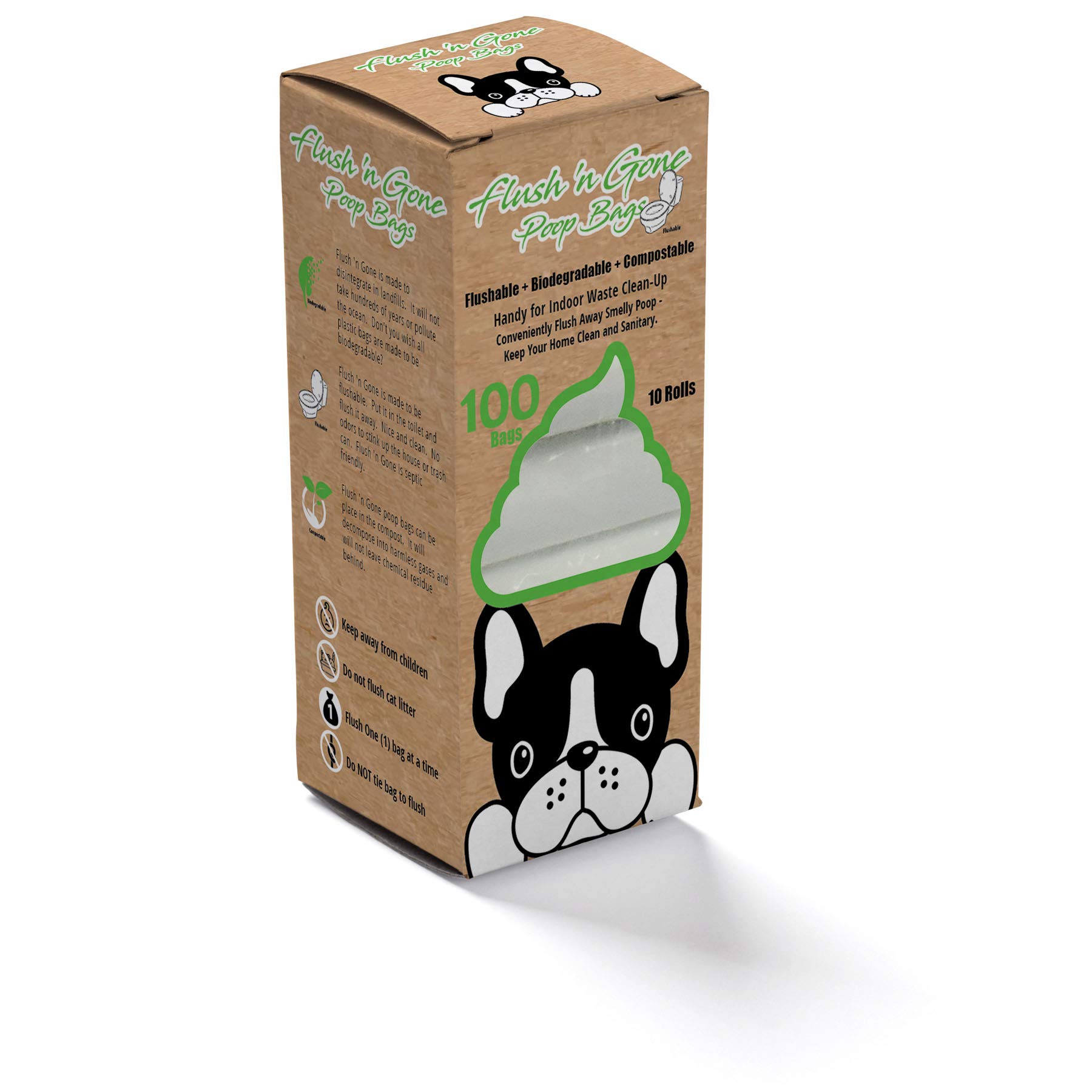 **Flush 'n Gone Biodegradable Poop Bags - 10 Rolls (100 Bags) | Eco-Friendly, Compostable & Flushable Dog Waste Bags for a Cleaner Environment | Perfect for Walks, Travel & Home Use**