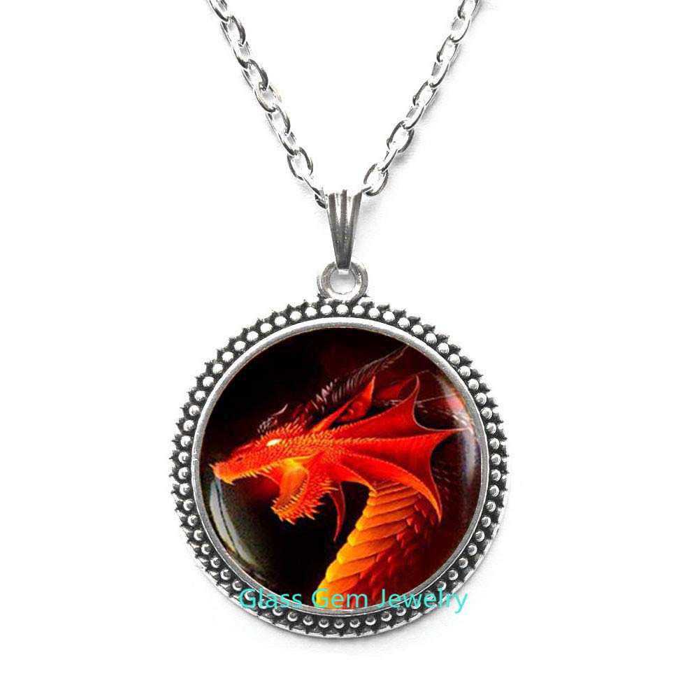 Red Dragon Pendant Necklace for Men - Gothic Dark Dragon Jewelry with Stainless Steel Chain - Perfect for Cosplay, Fantasy Lovers & Gift Giving - Q0106