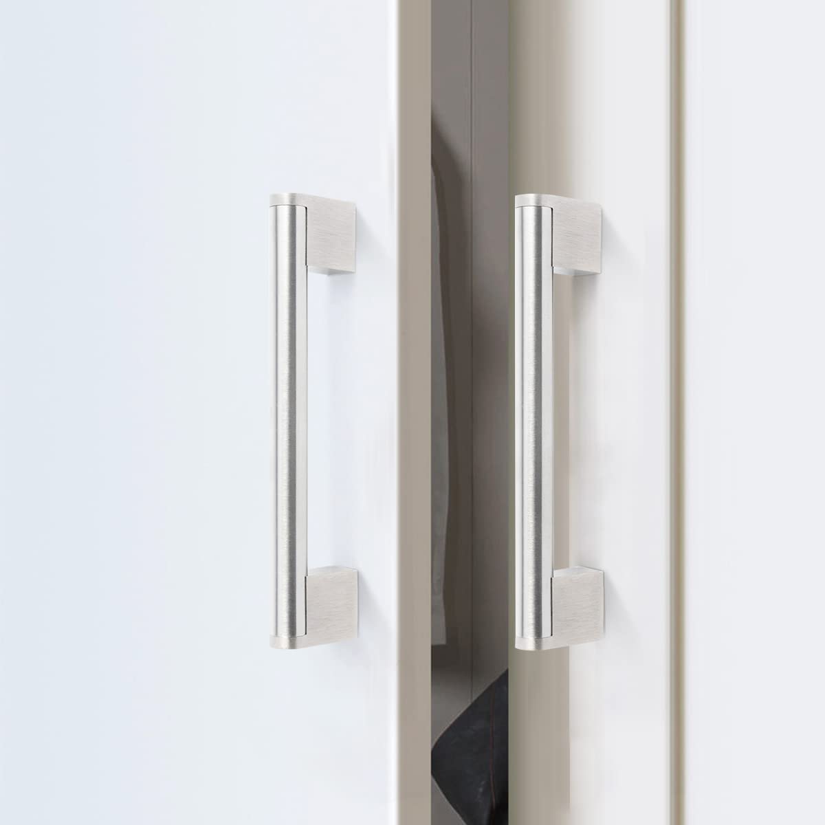FULGENTE 10 Pack Brushed Nickel Square Cabinet Handles - Stainless Steel Drawer Pulls for Kitchen & Bathroom Cabinets (7-1/2