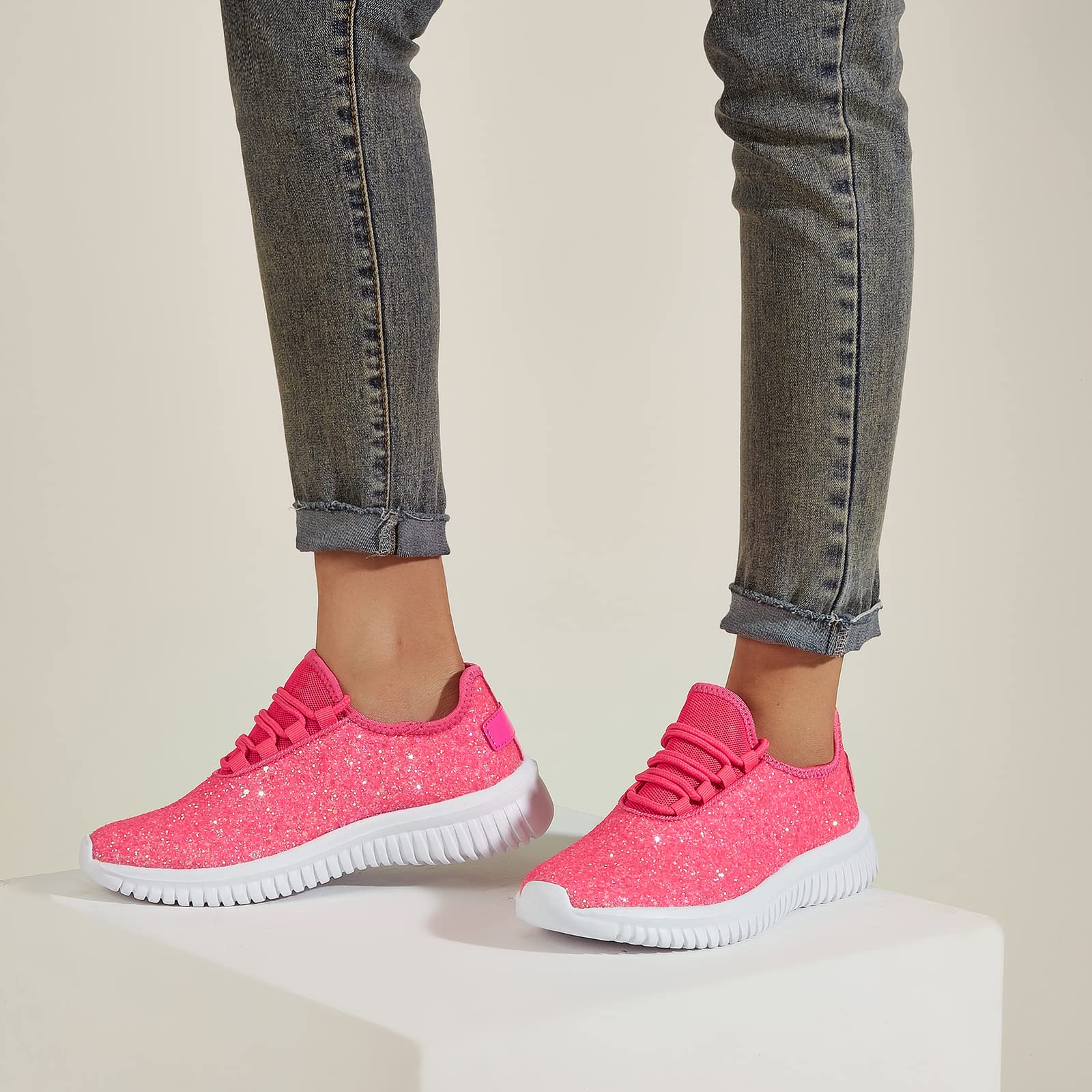 K KIP WOK Women's Fashion Glitter Slip-On Sneakers - Lightweight Running Shoes for Tennis, Walking & Casual Wear | Perfect for Gym, Workout & Daily Activities